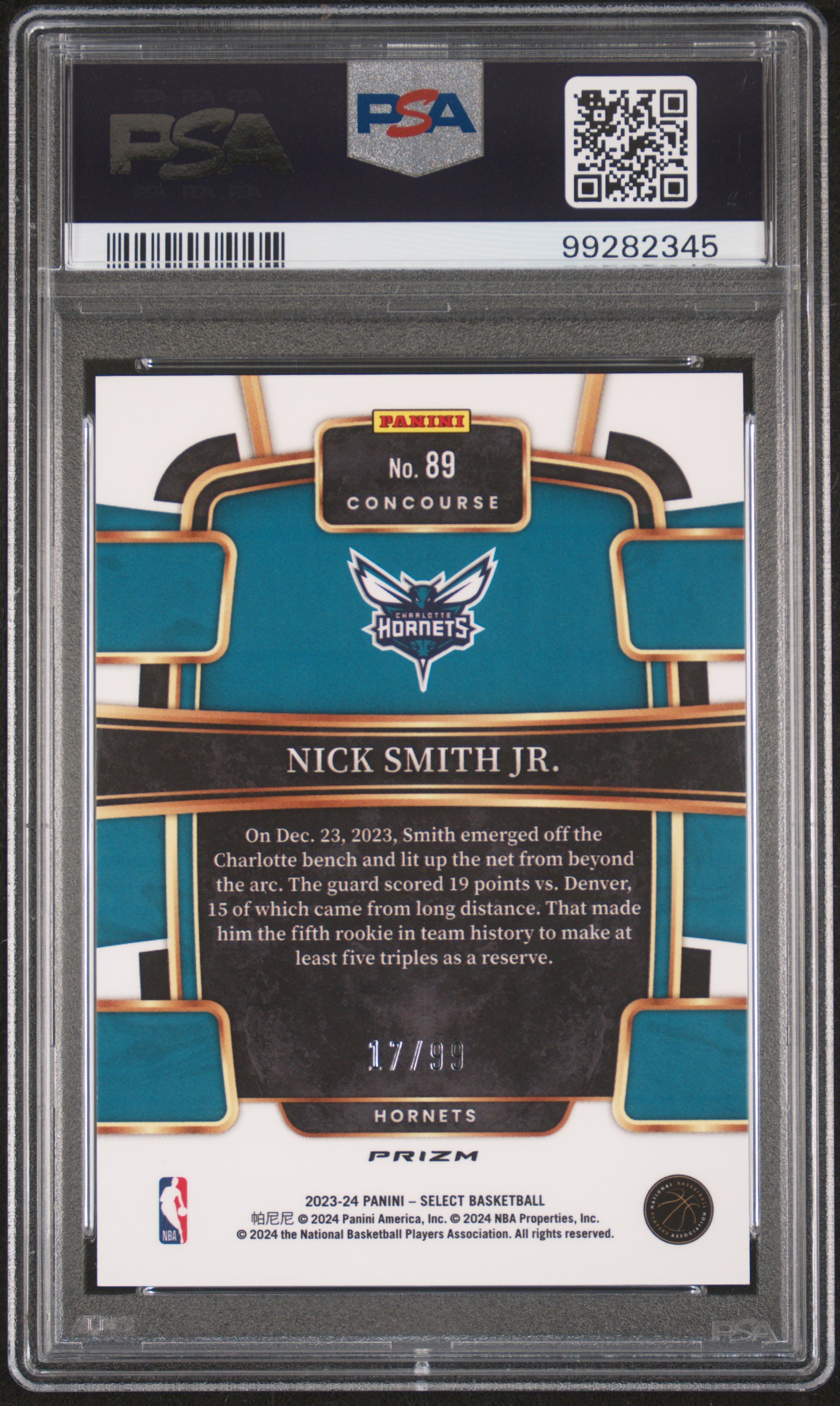 2023 Panini Select Nick Smith Jr. #89 (Light Blue Disco) Mint 9 back