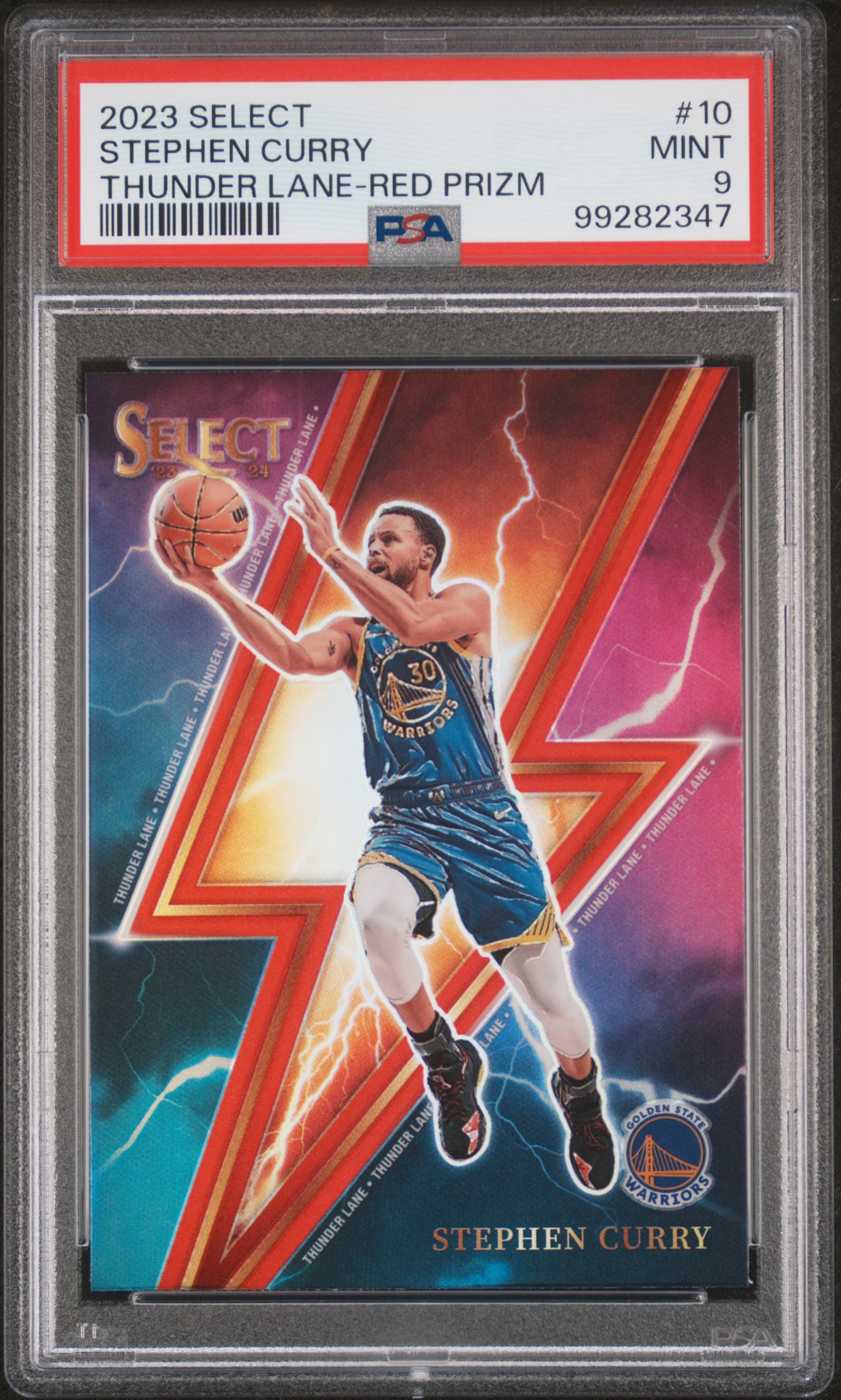 2023 Panini Select Thunder Lane Stephen Curry #10 (Thunder Lane-Red Prizm) Mint 9 front