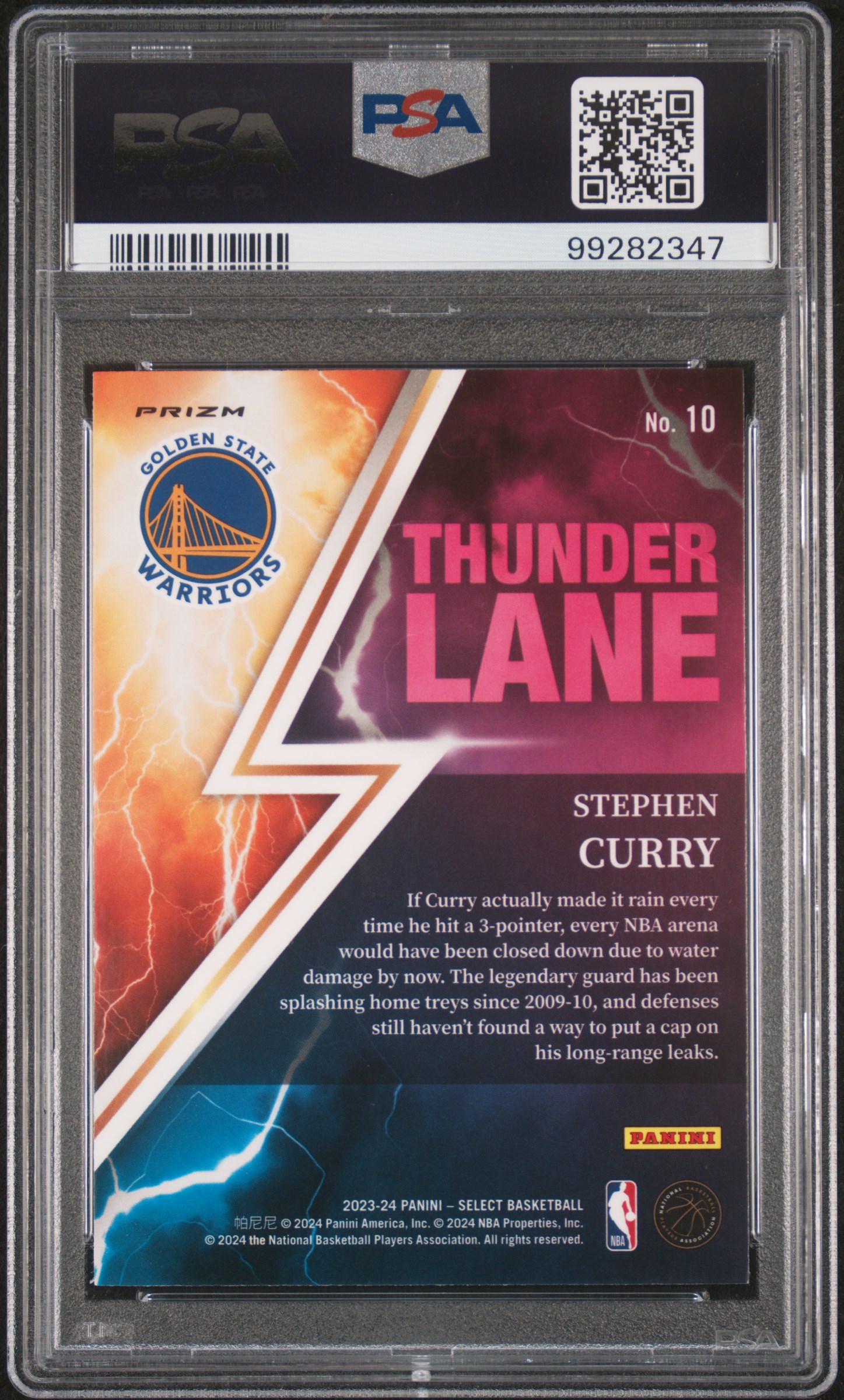 2023 Panini Select Thunder Lane Stephen Curry #10 (Thunder Lane-Red Prizm) Mint 9 back