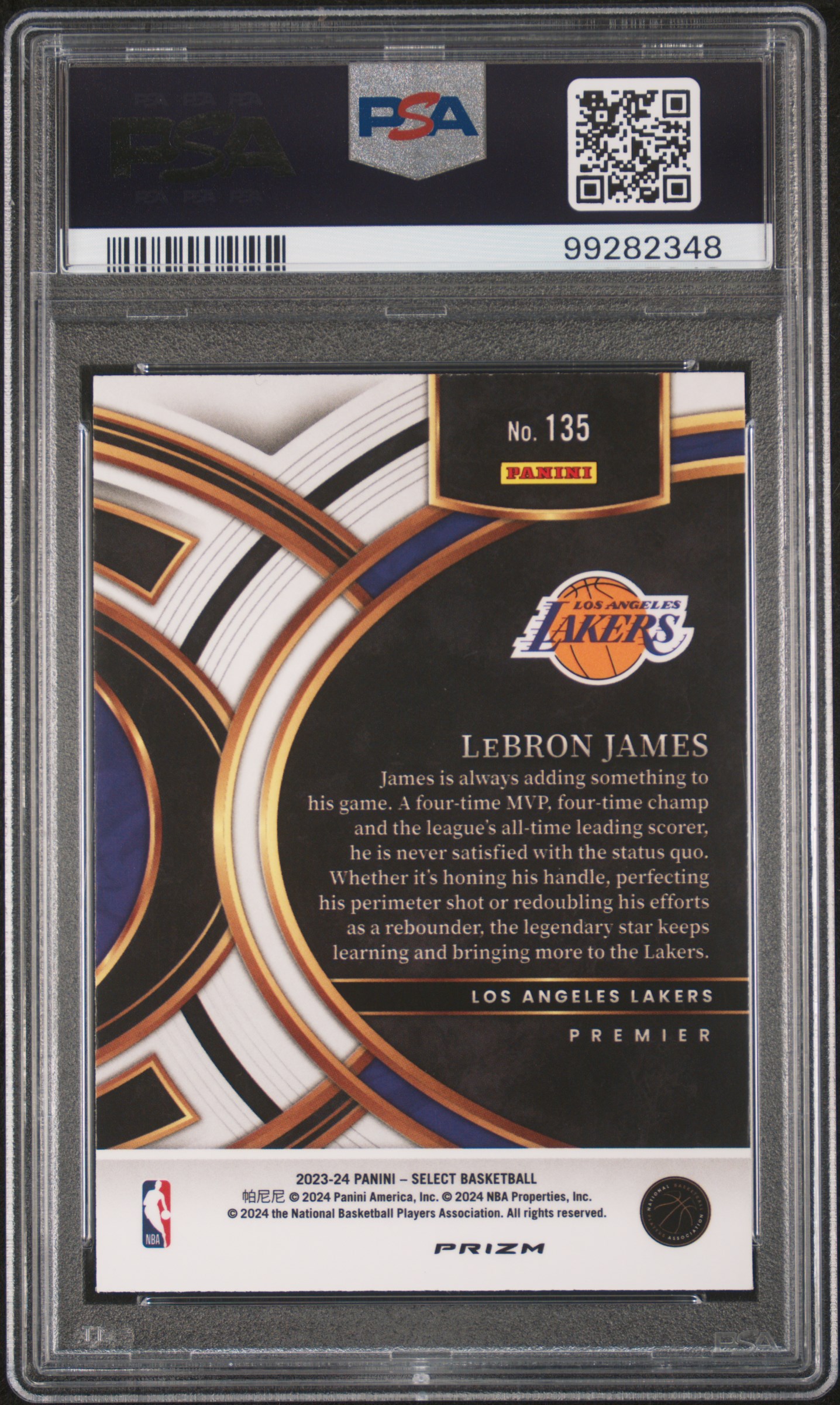 2023 Panini Select Lebron James #135 (Silver Prizm) Gem Mt 10 back