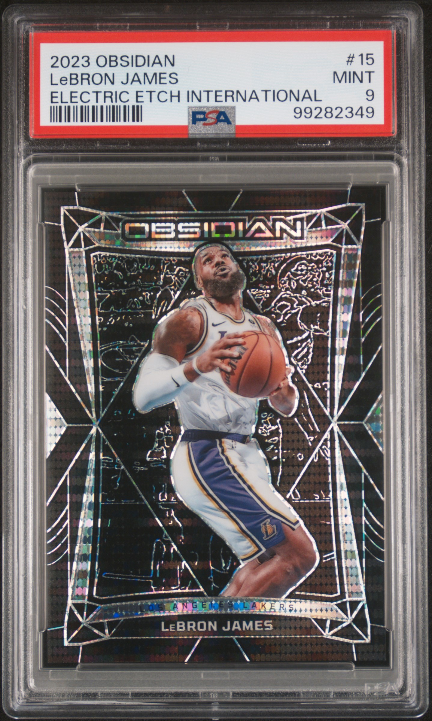 2023 Panini Obsidian Lebron James #15 (Electric Etch International) Mint 9 front