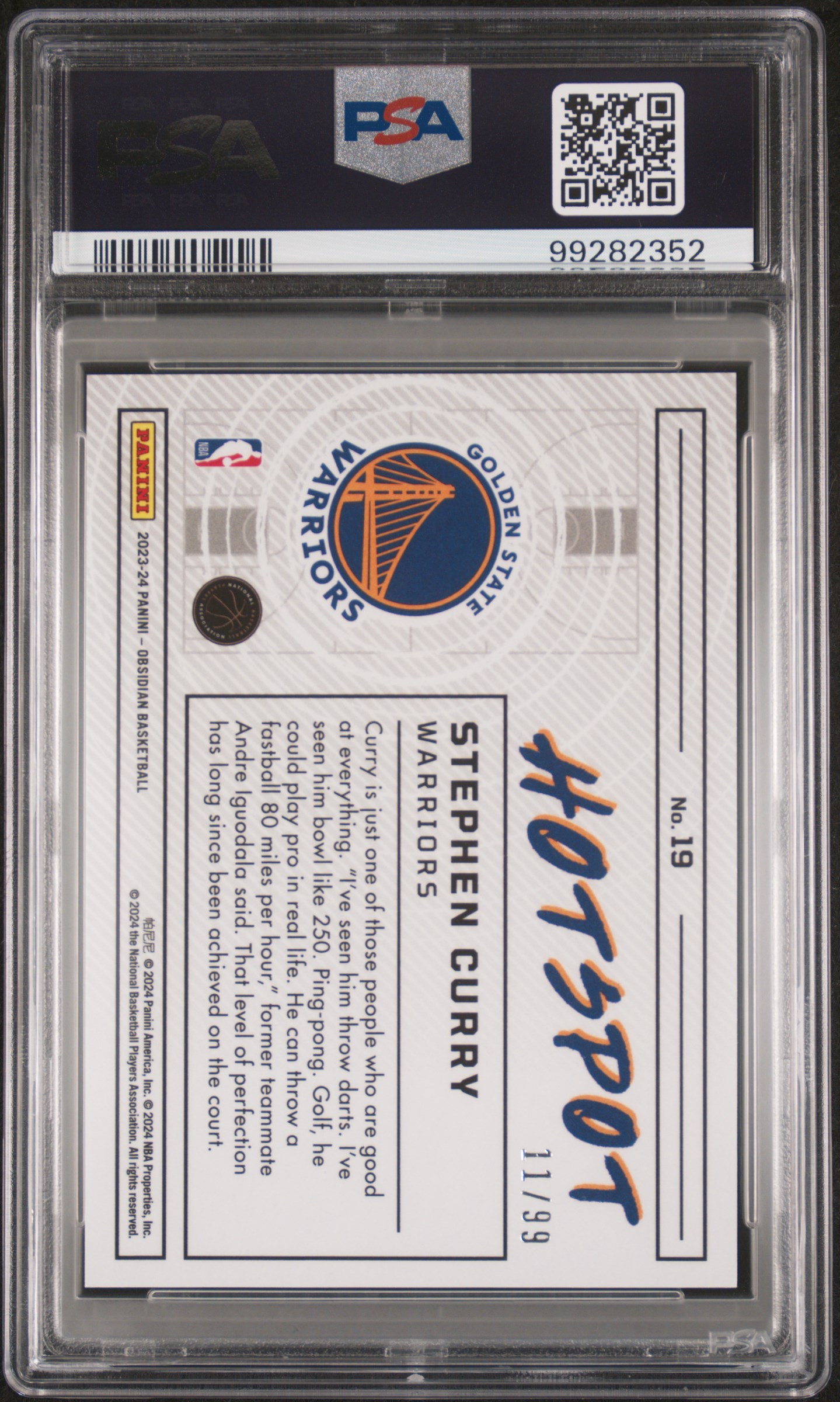 2023 Panini Obsidian Hotspot Stephen Curry #19 Nm-Mt 8 back