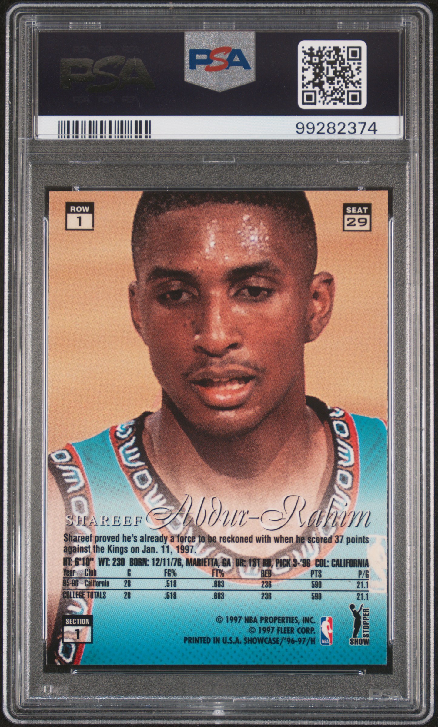 1996 Flair Showcase Shareef Abdur-Rahim #29 (Row 1) Nm-Mt 8 back