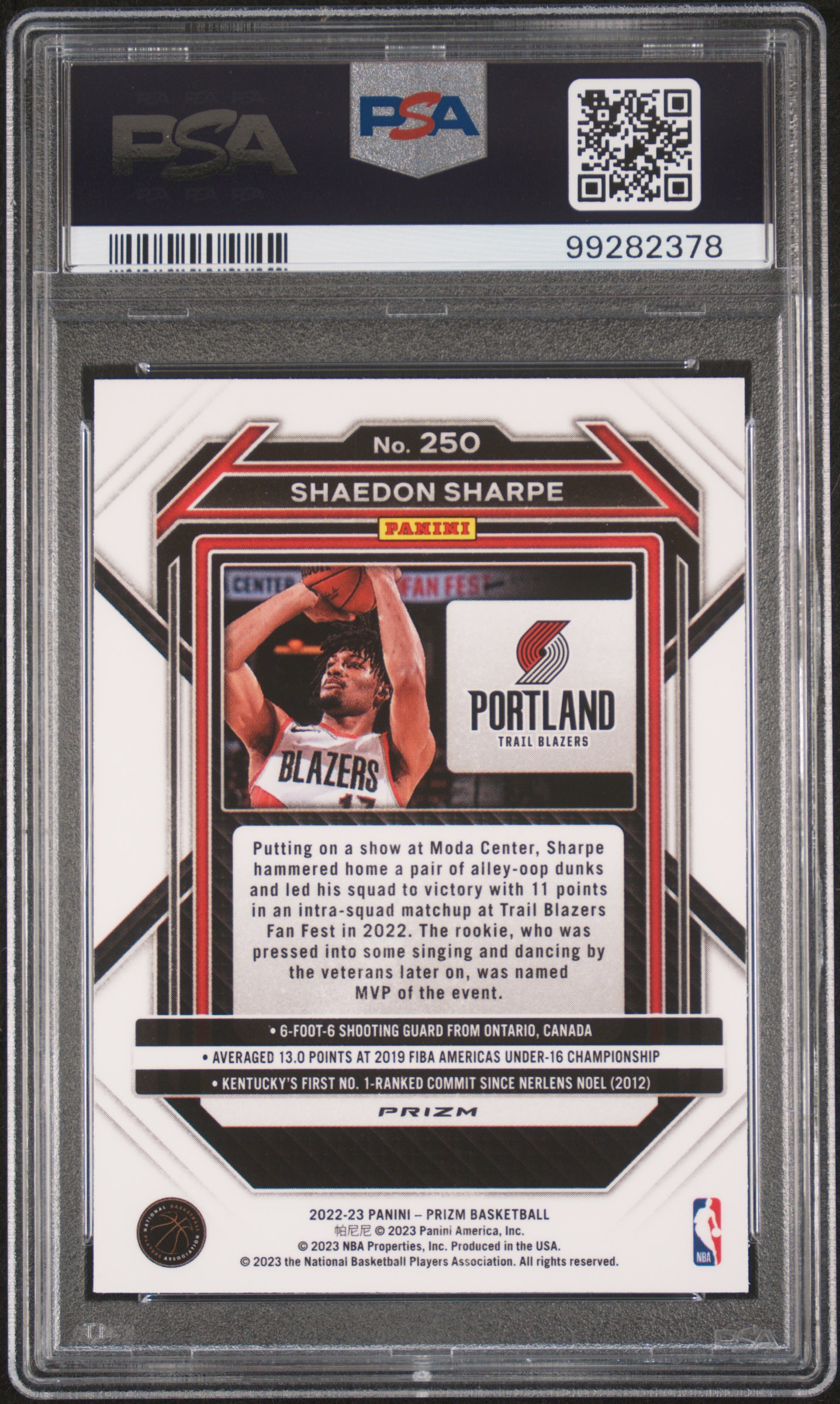 2022 Panini Prizm Shaedon Sharpe #250 (Silver Prizm) Gem Mt 10 back