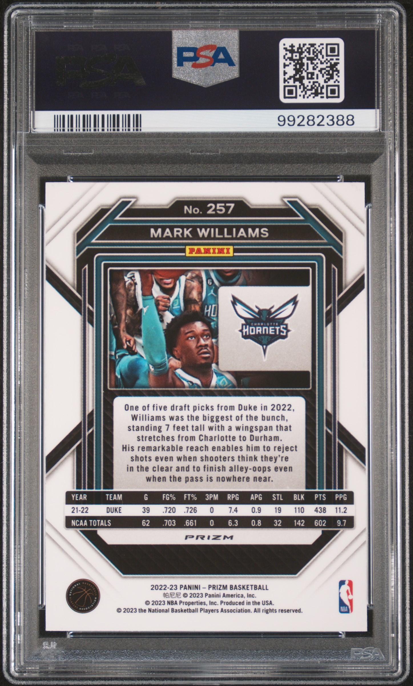 2022 Panini Prizm Mark Williams #257 (Green Prizm) Gem Mt 10 back