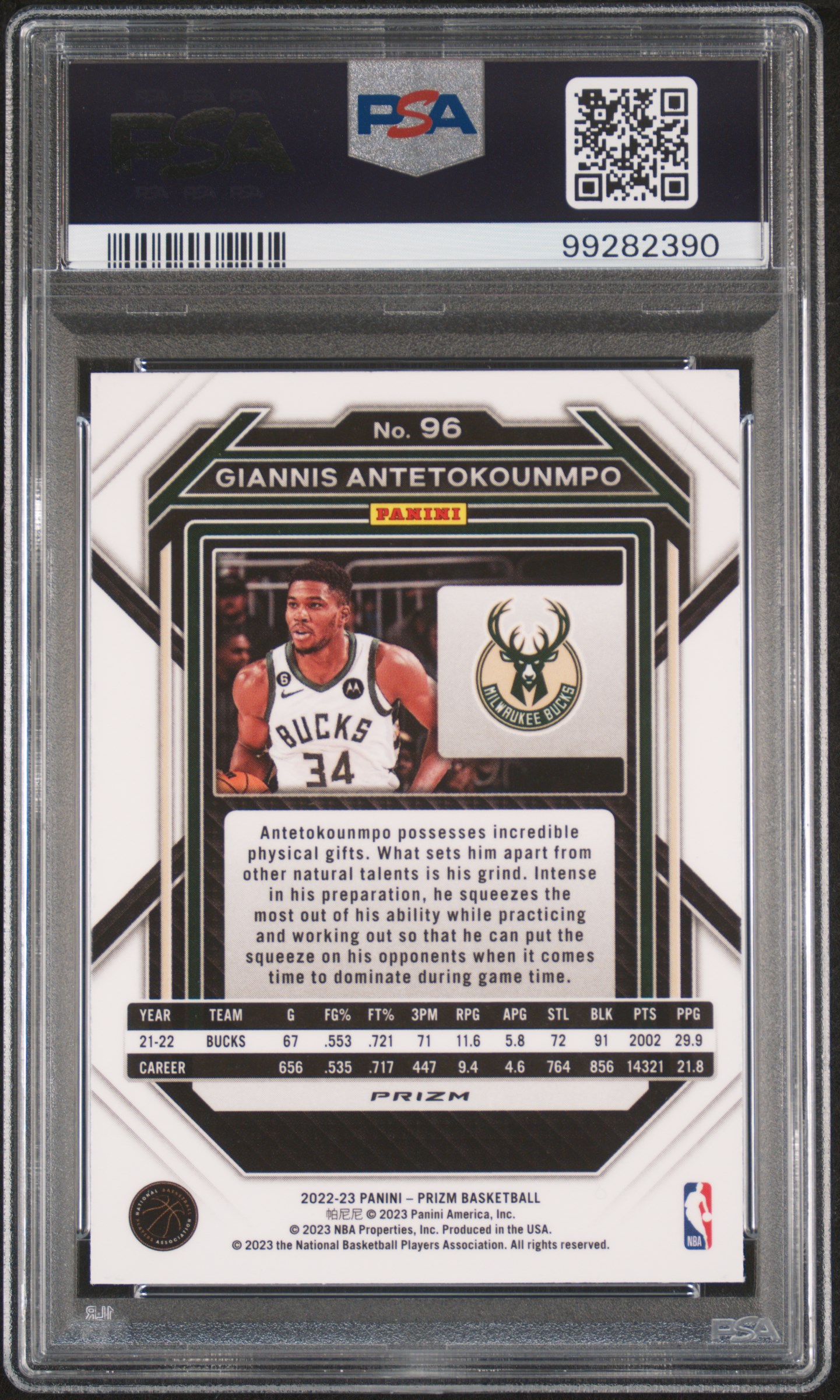 2022 Panini Prizm Giannis Antetokounmpo #96 (Green Prizm) Mint 9 back