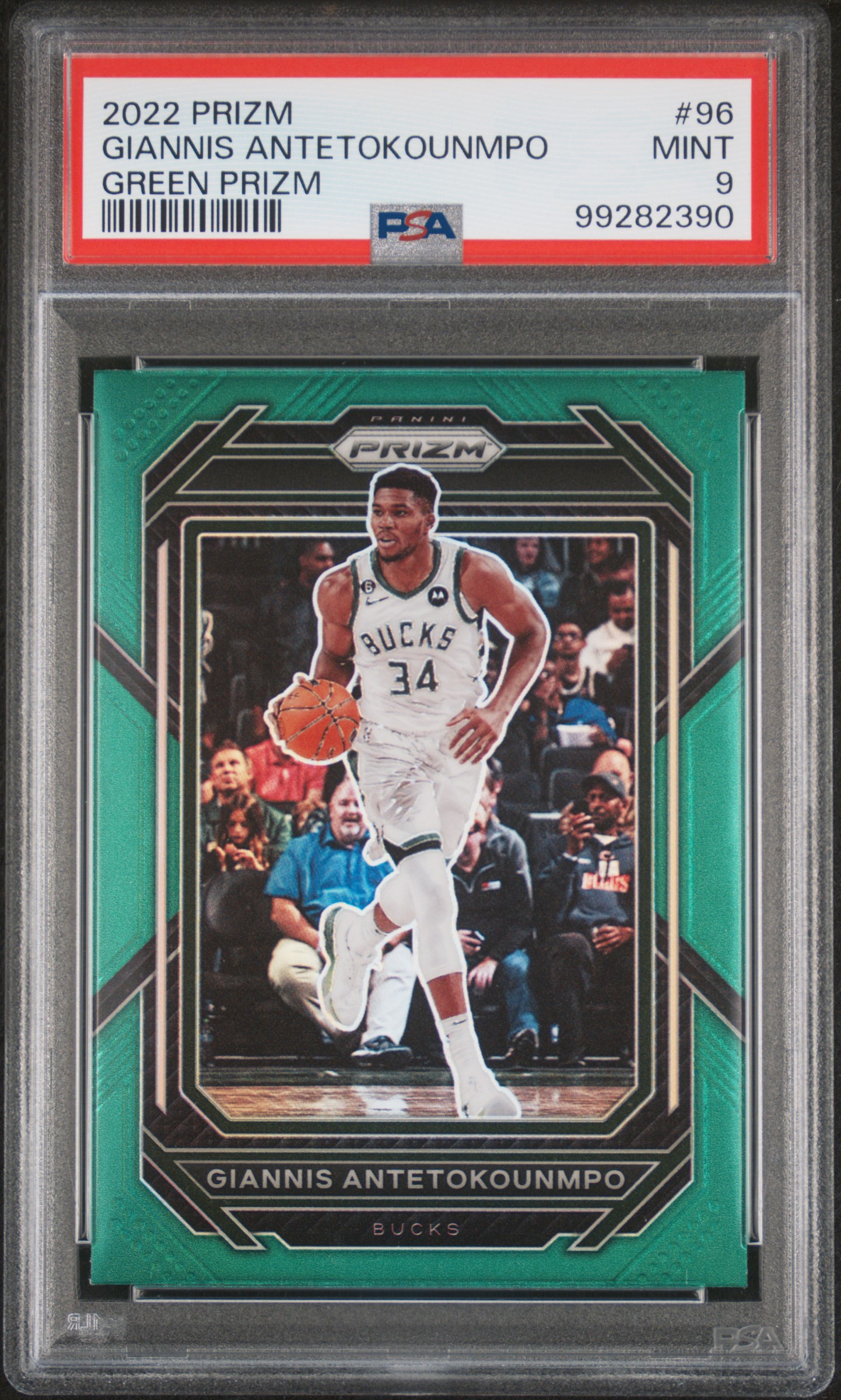 2022 Panini Prizm Giannis Antetokounmpo #96 (Green Prizm) Mint 9 front