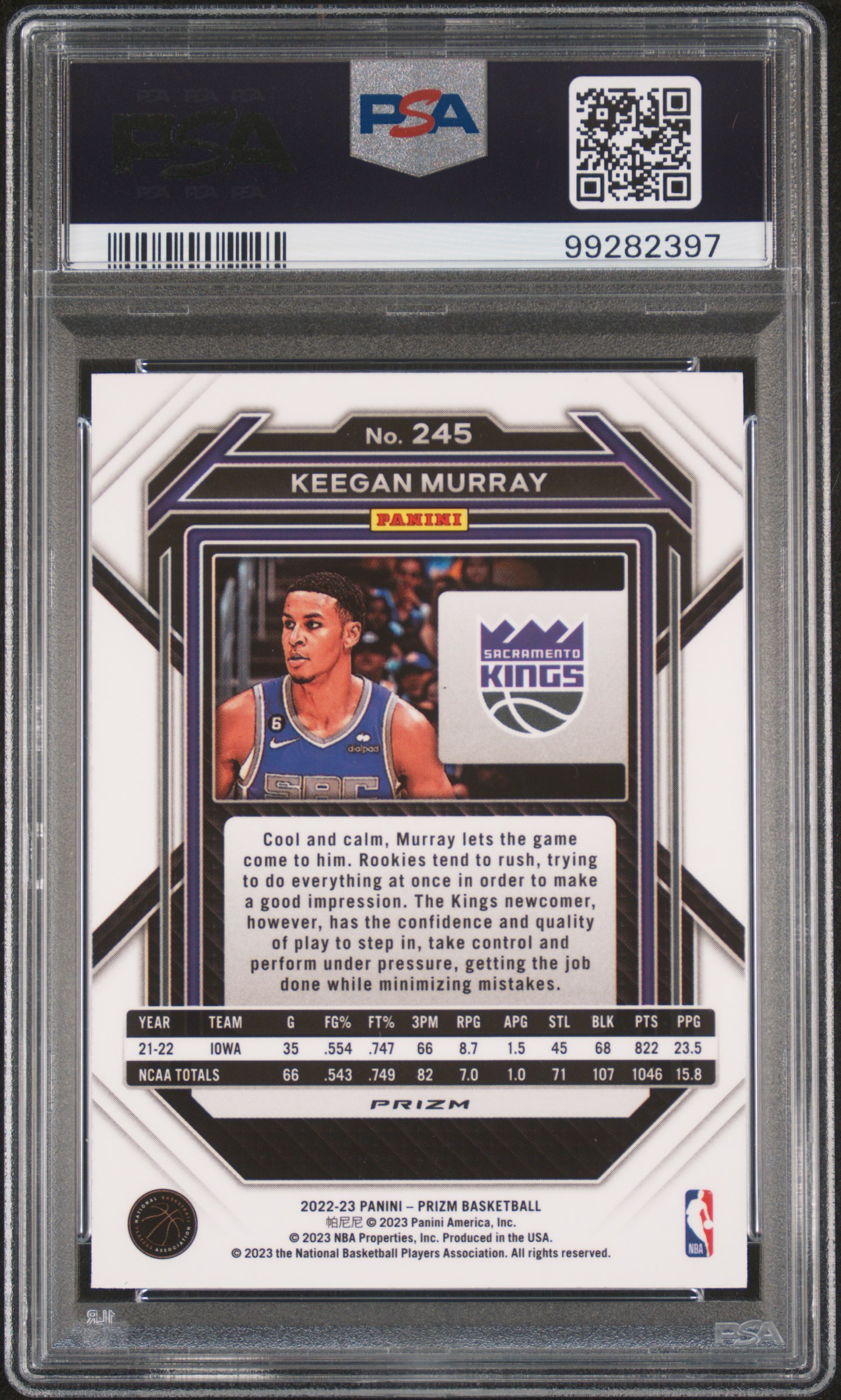 2022 Panini Prizm Keegan Murray #245 (Green Prizm) Nm-Mt 8 back