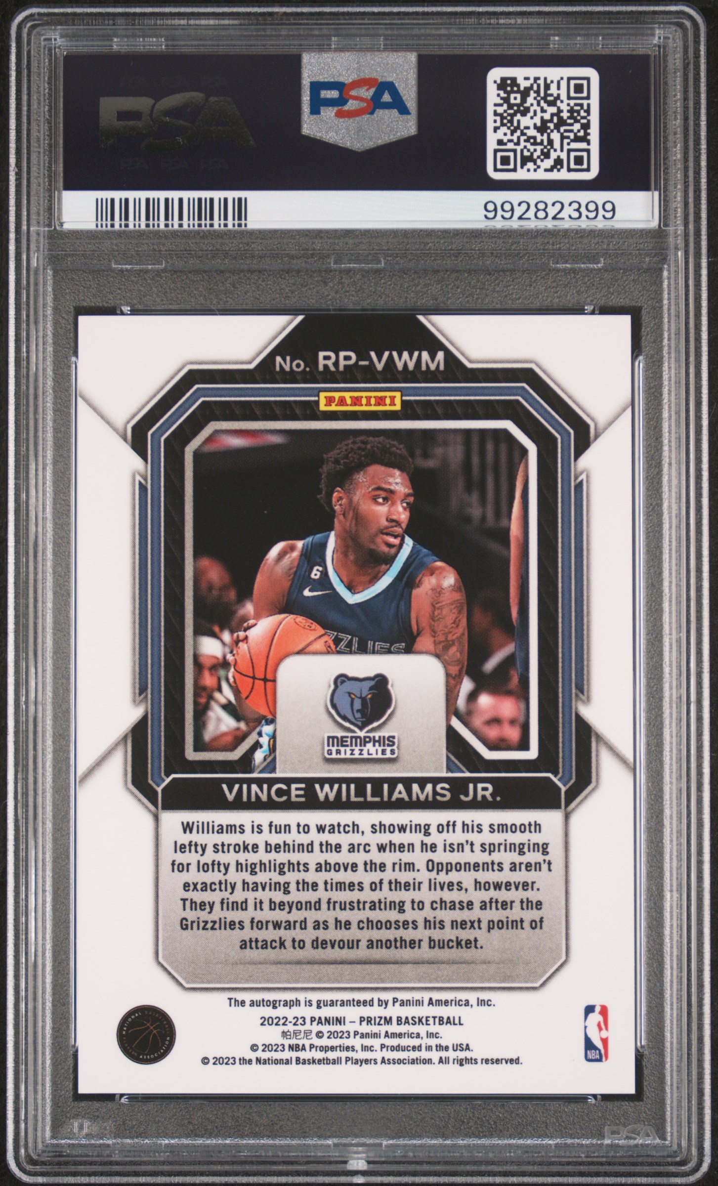 2022 Panini Prizm Rookie Penmanship Vince Williams Jr. #Rpvwm (Rookie Penmanship) Gem Mt 10 back