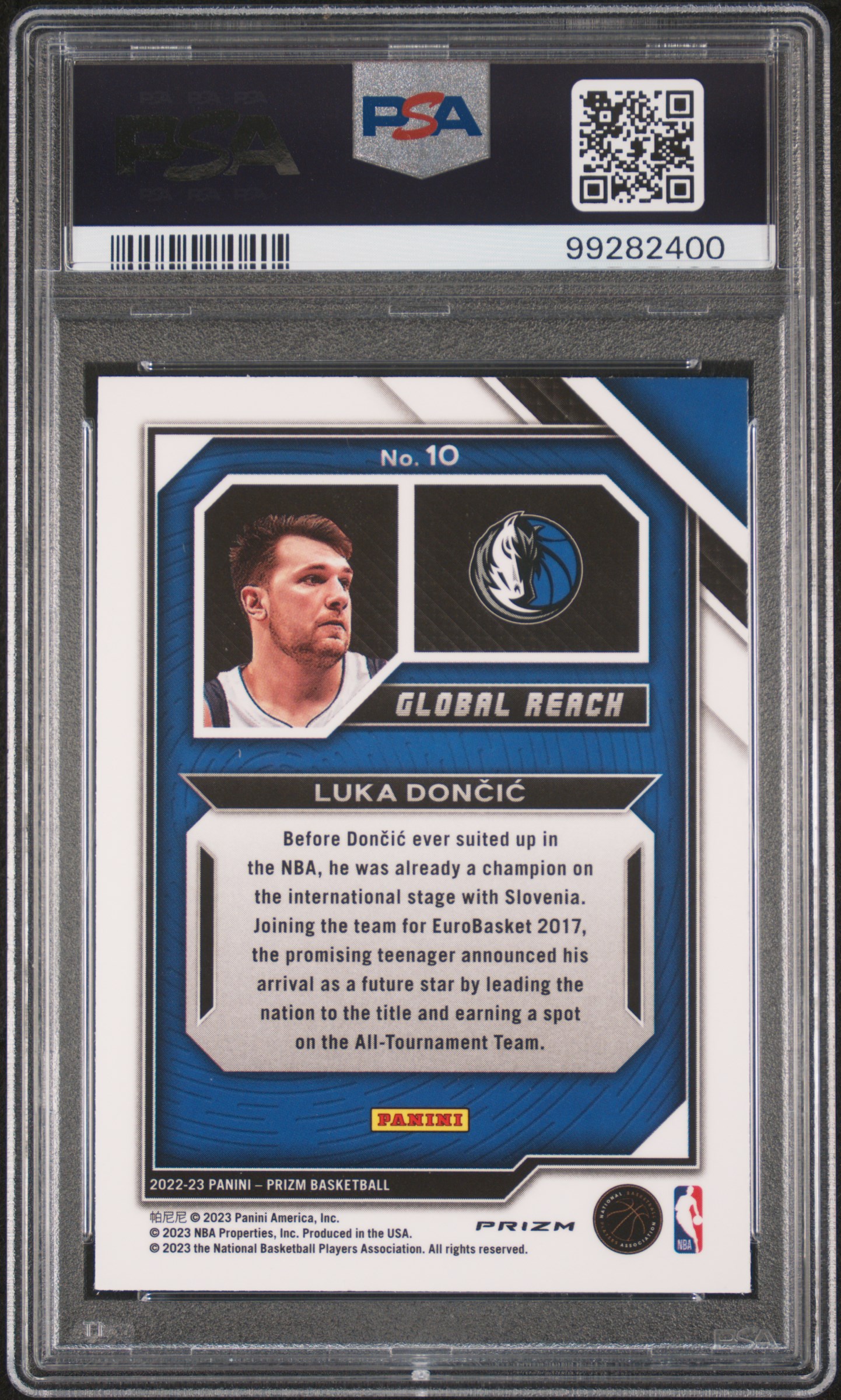 2022 Panini Prizm Global Reach Luka Doncic #10 (Global Reach-Silver Prizm) Gem Mt 10 back