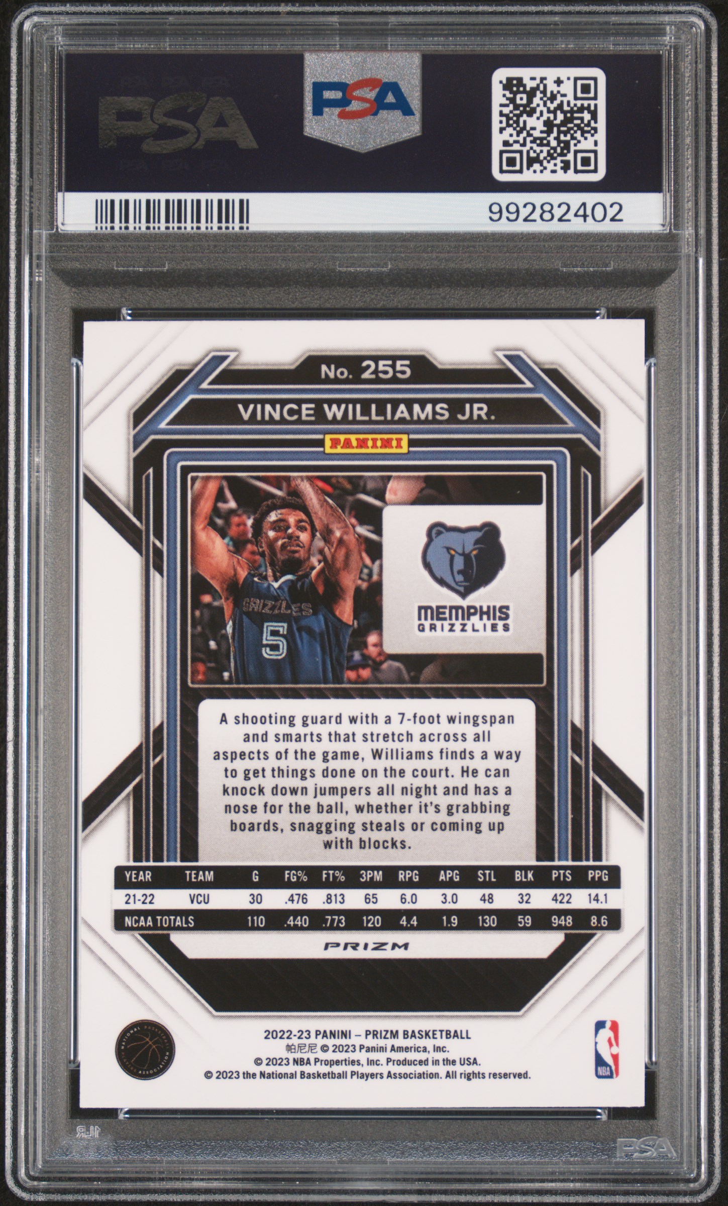 2022 Panini Prizm Vince Williams Jr. #255 (Red Ice) Nm-Mt 8 back