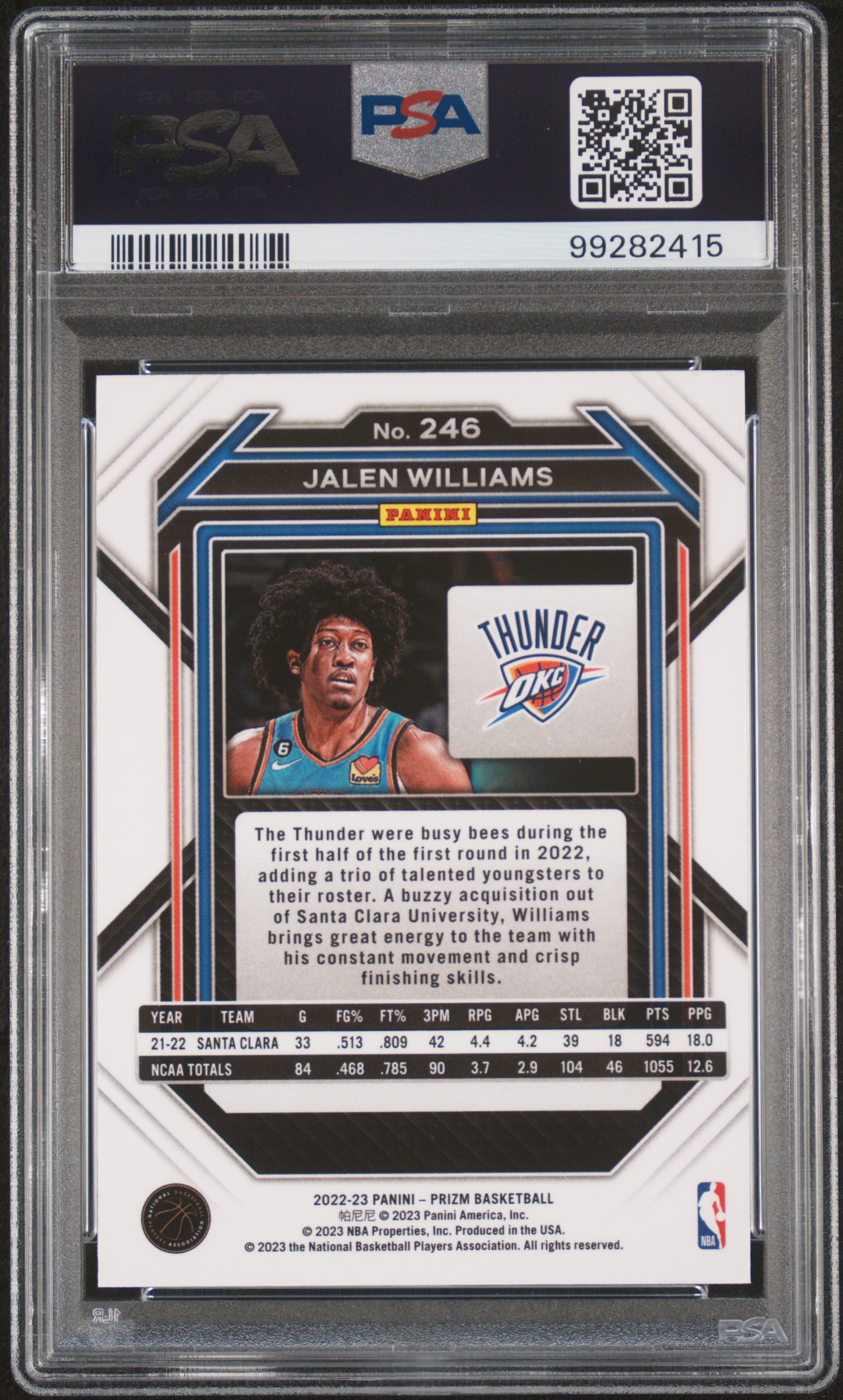 2022 Panini Prizm Jalen Williams #246 Gem Mt 10 back