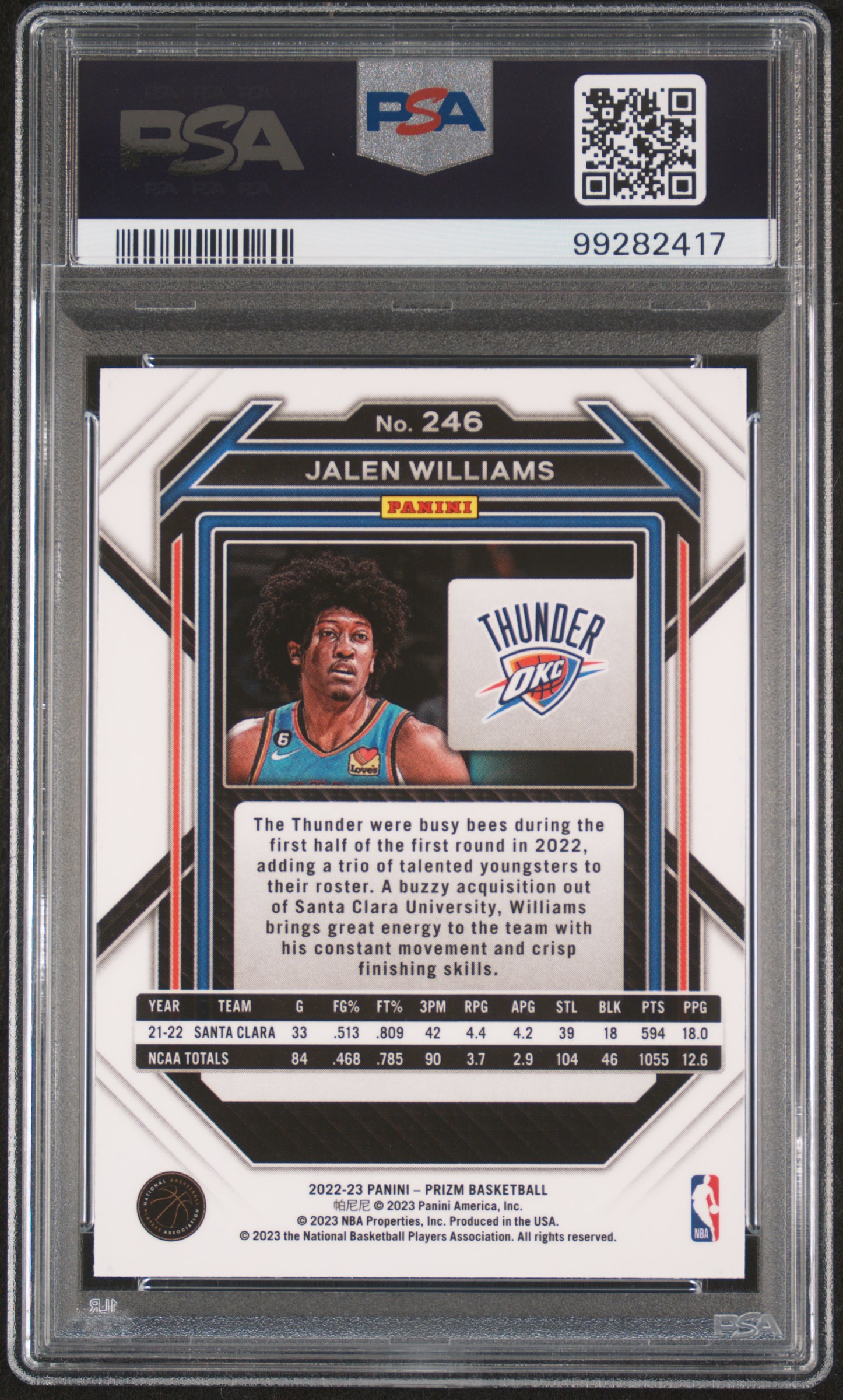 2022 Panini Prizm Jalen Williams #246 Mint 9 back