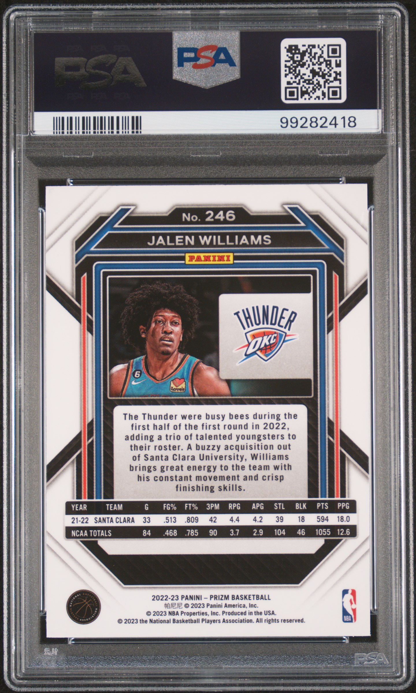 2022 Panini Prizm Jalen Williams #246 Mint 9 back