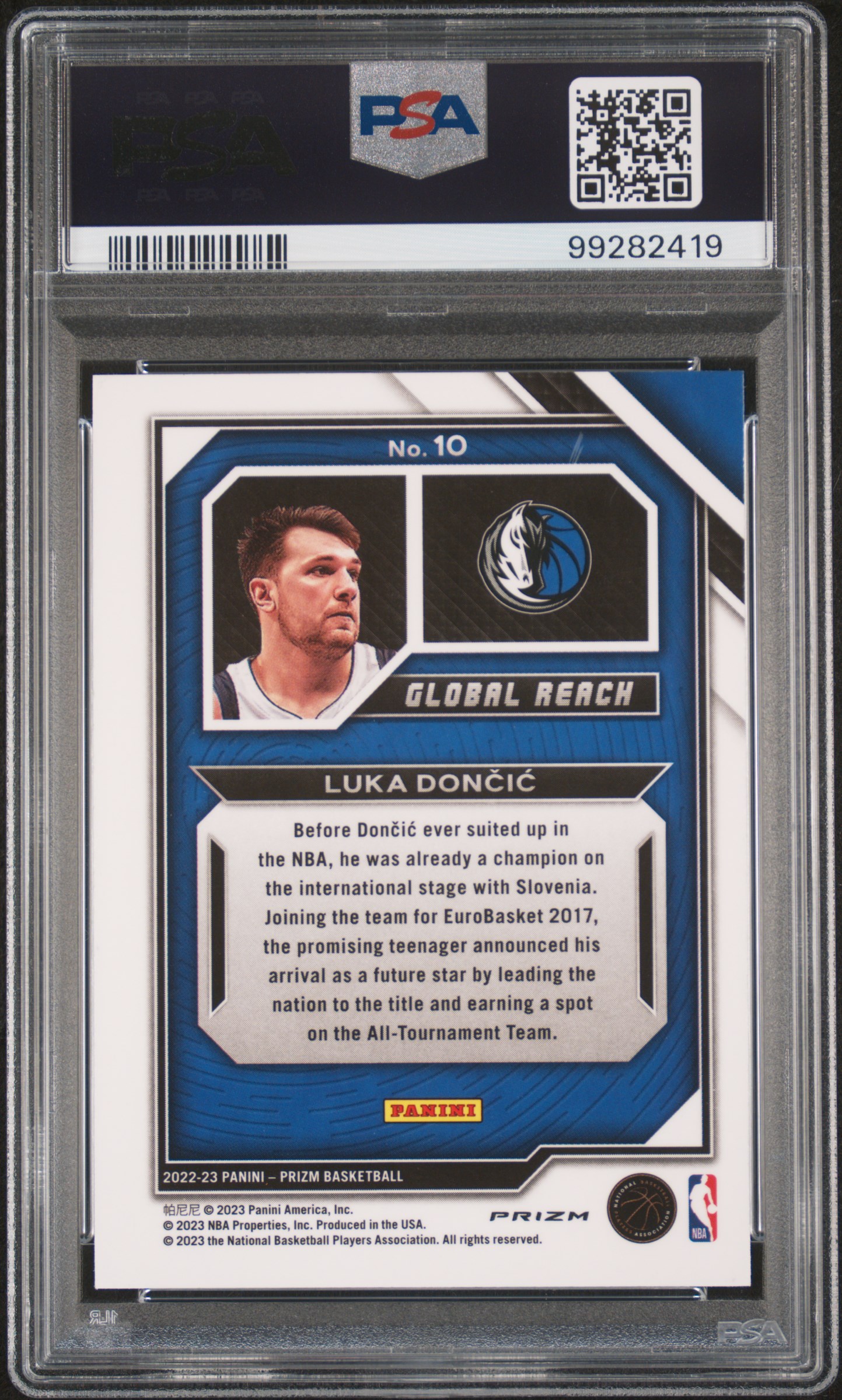 2022 Panini Prizm Global Reach Luka Doncic #10 (Global Reach-Green Prizm) Mint 9 back