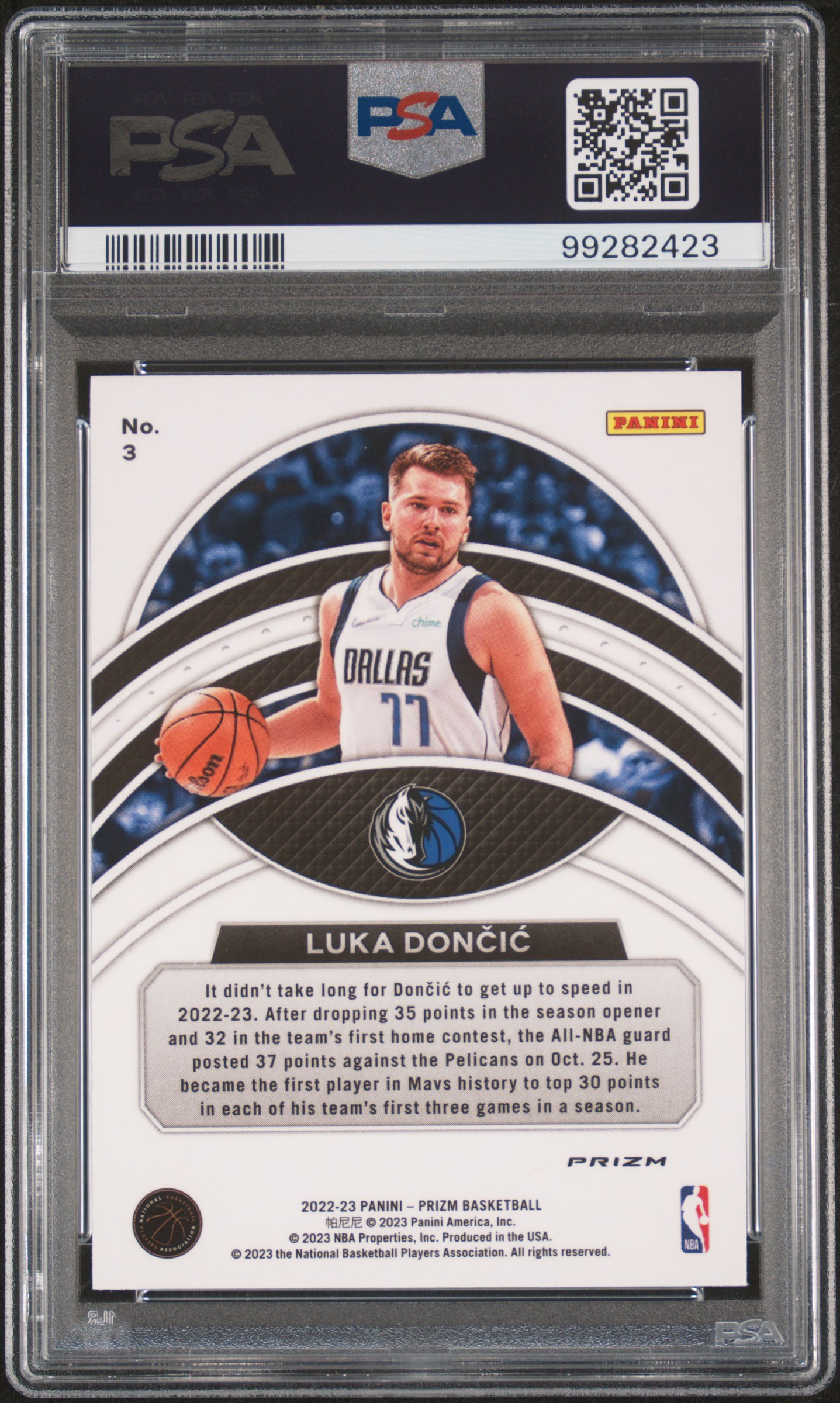 2022 Panini Prizm Dominance Luka Doncic #3 (Dominance-Silver Prizm) Gem Mt 10 back