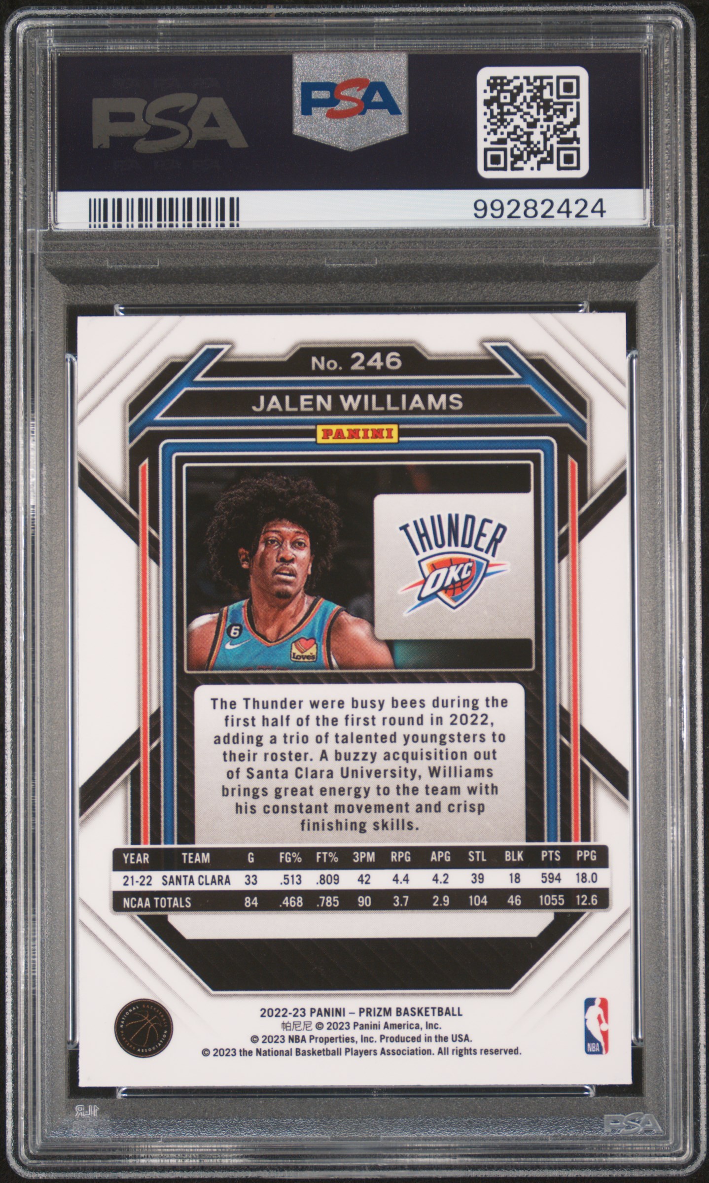 2022 Panini Prizm Jalen Williams #246 Gem Mt 10 back