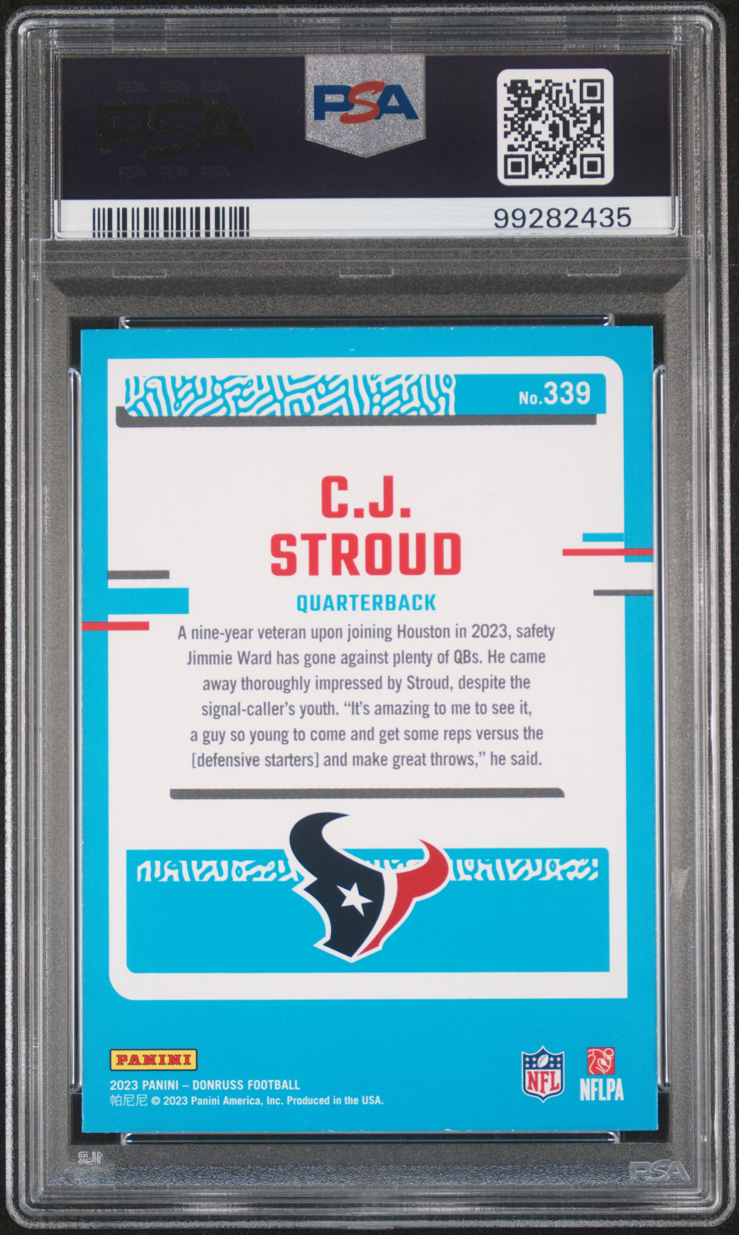 2023 Panini Donruss Cj Stroud #339 Gem Mt 10 back