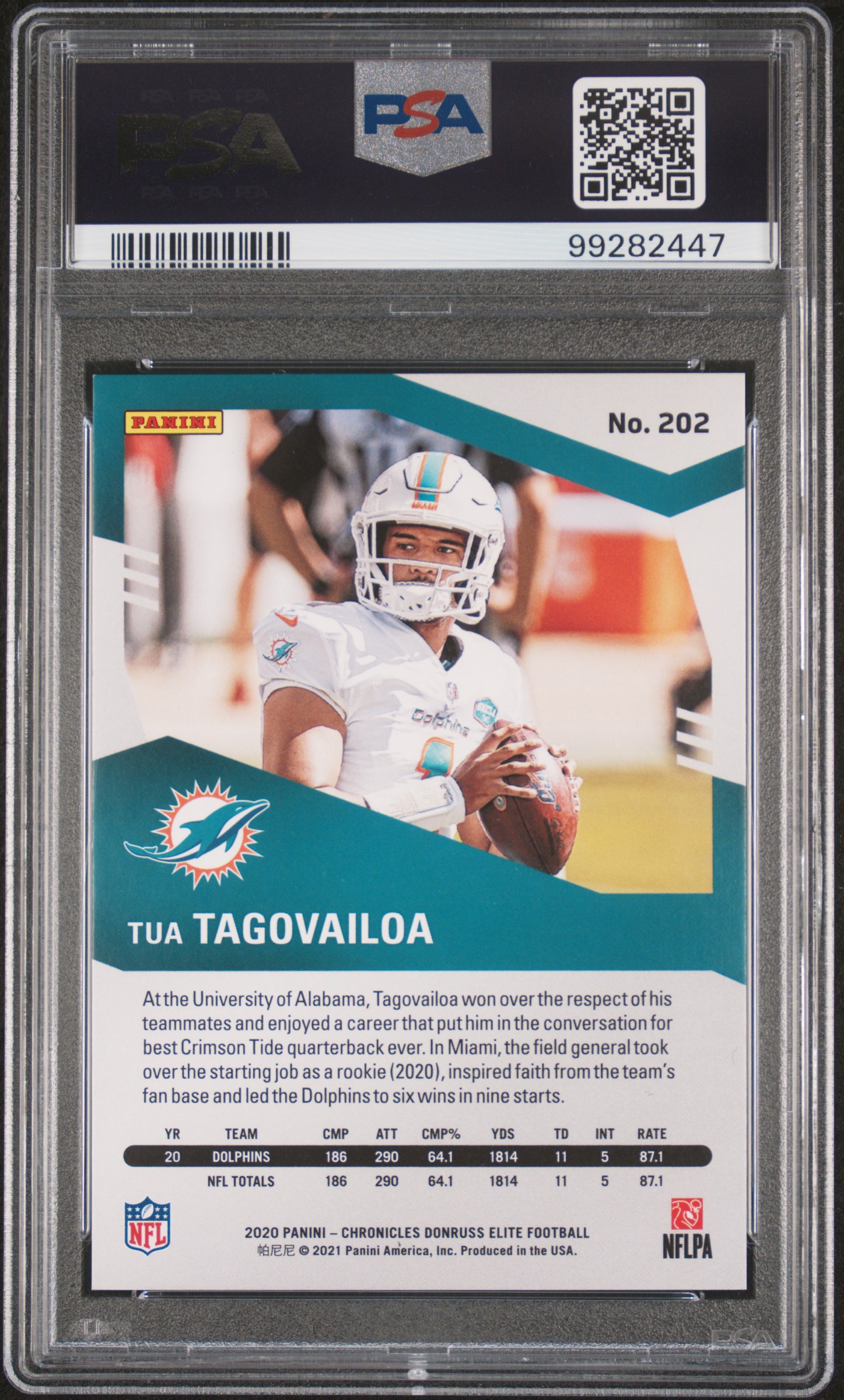 2020 Panini Chronicles Elite Update Tua Tagovailoa #202 (Elite Update-Purple) Mint 9 back