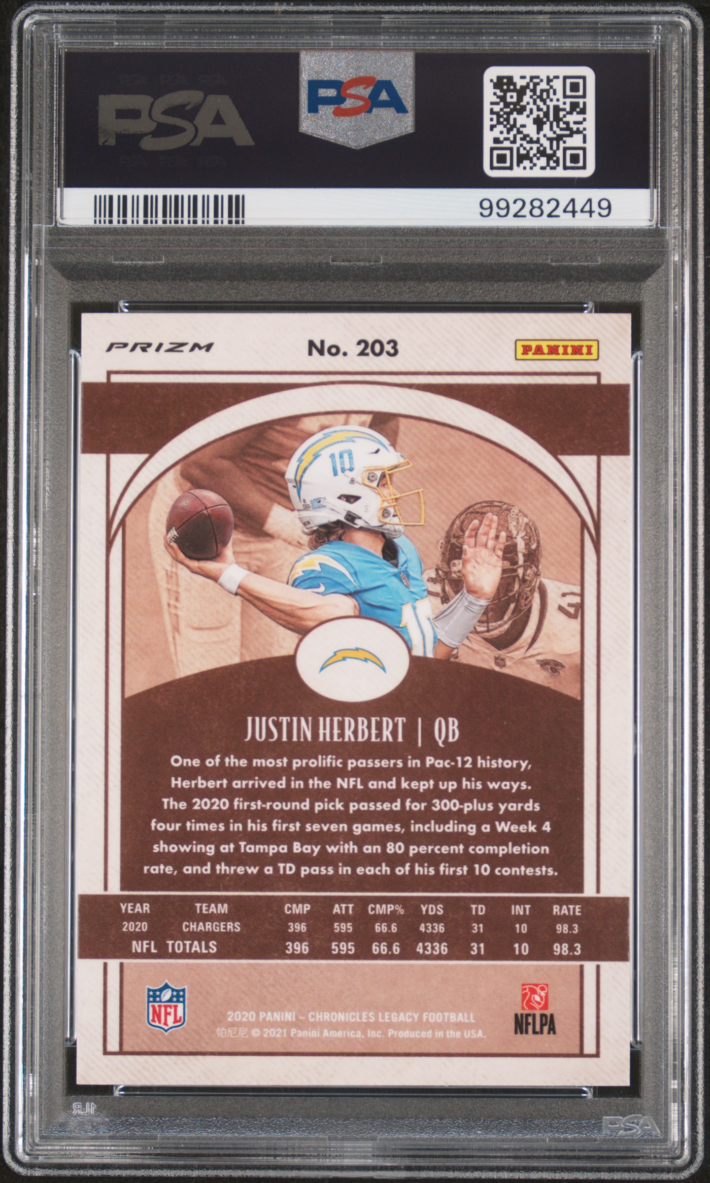 2020 Panini Chronicles Legacy Justin Herbert #203 (Legacy-Silver) Mint 9 back