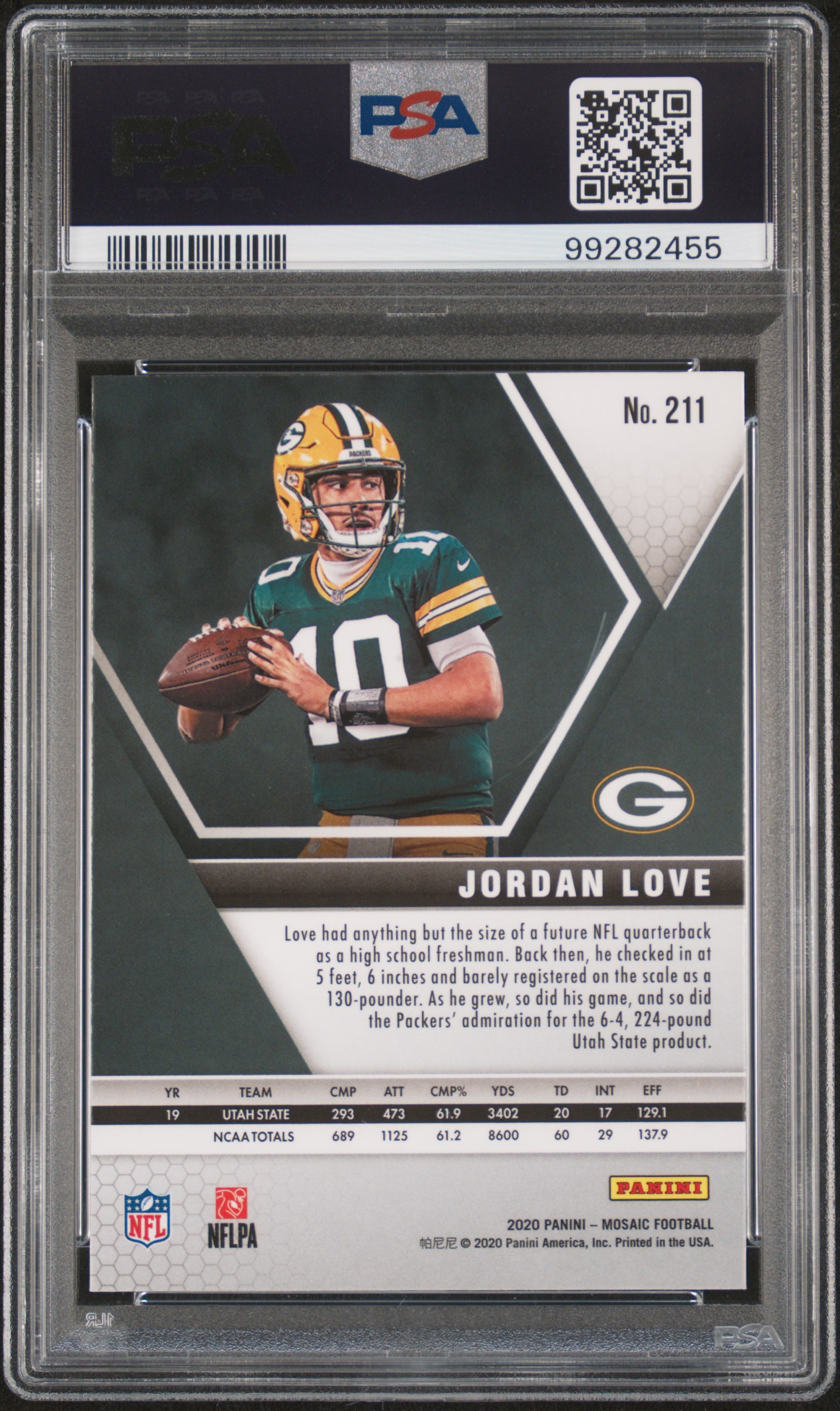 2020 Panini Mosaic Jordan Love #211 Gem Mt 10 back