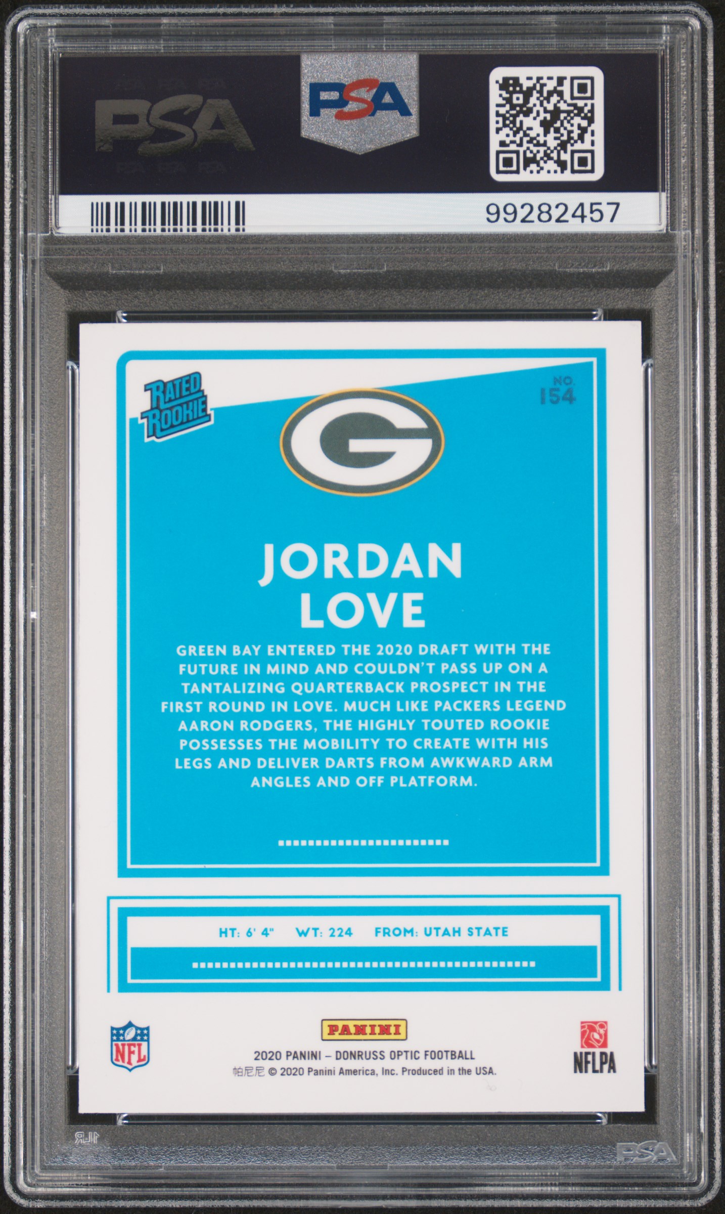 2020 Panini Donruss Optic Jordan Love #154 Mint 9 back