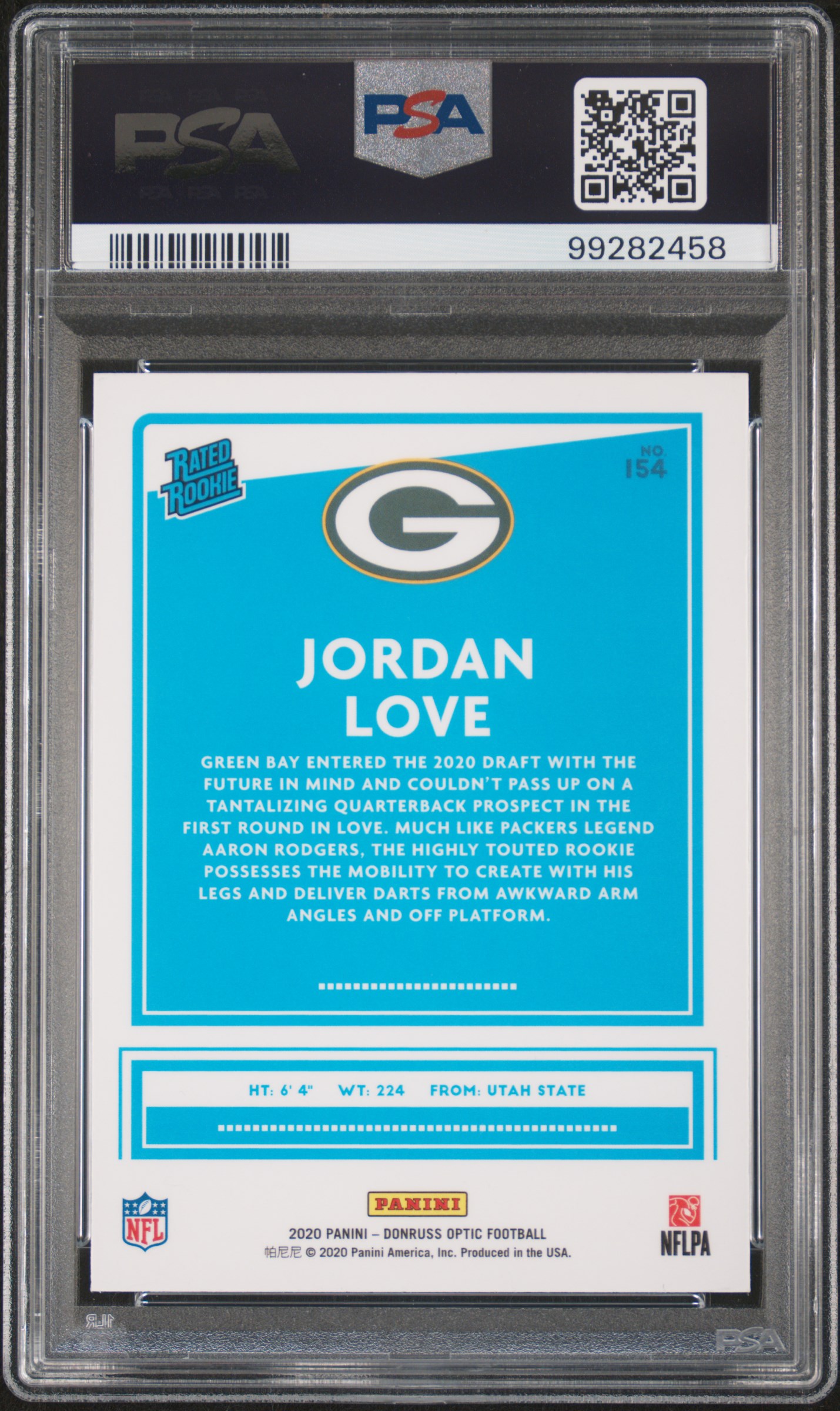 2020 Panini Donruss Optic Jordan Love #154 Mint 9 back
