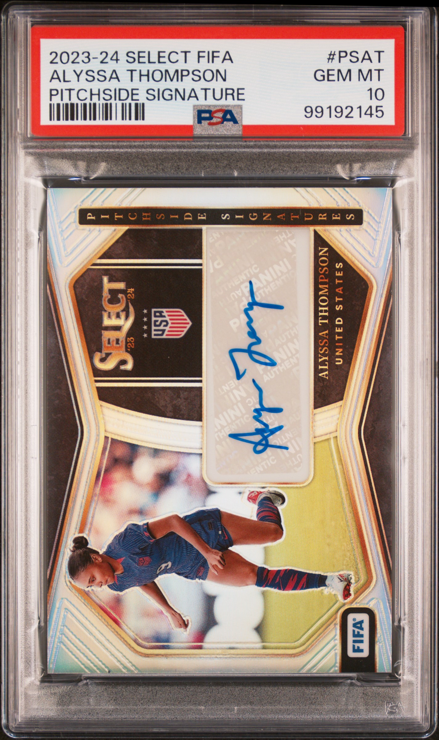 2023-24 Panini Select Fifa Pitchside Signatures Alyssa Thompson #Psat Gem Mt 10 front