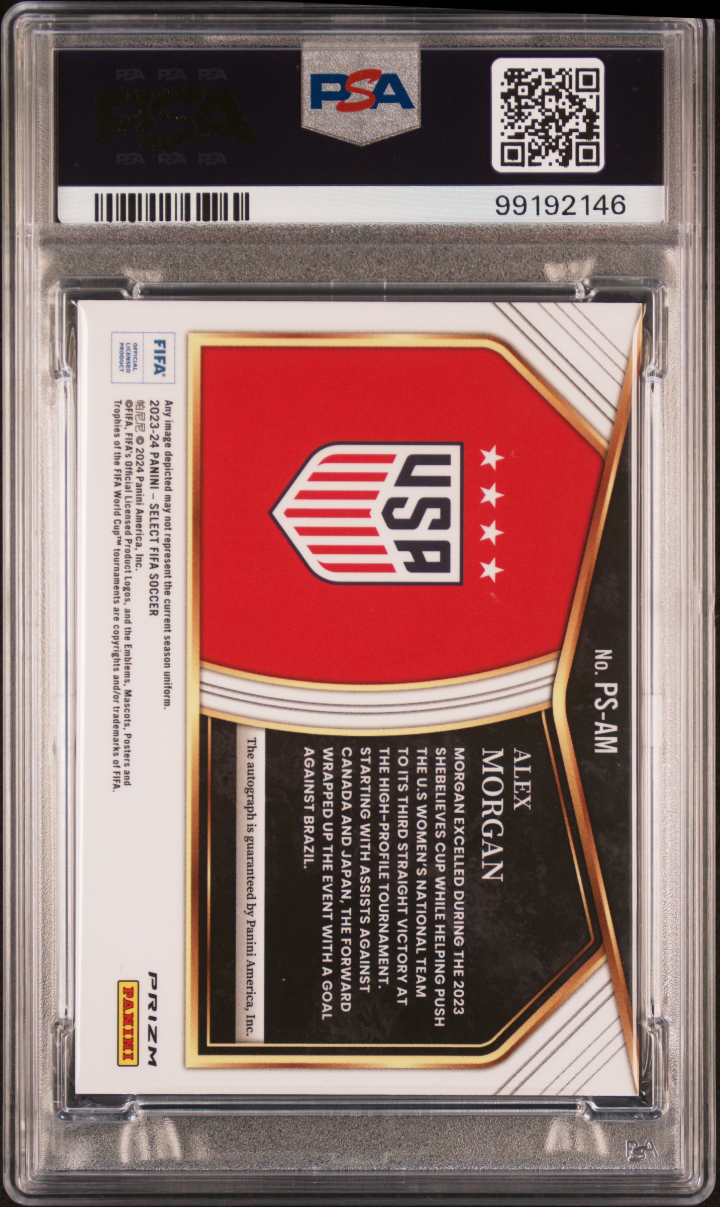 2023-24 Panini Select Fifa Pitchside Signatures Alex Morgan #Psam Nm-Mt 8 back