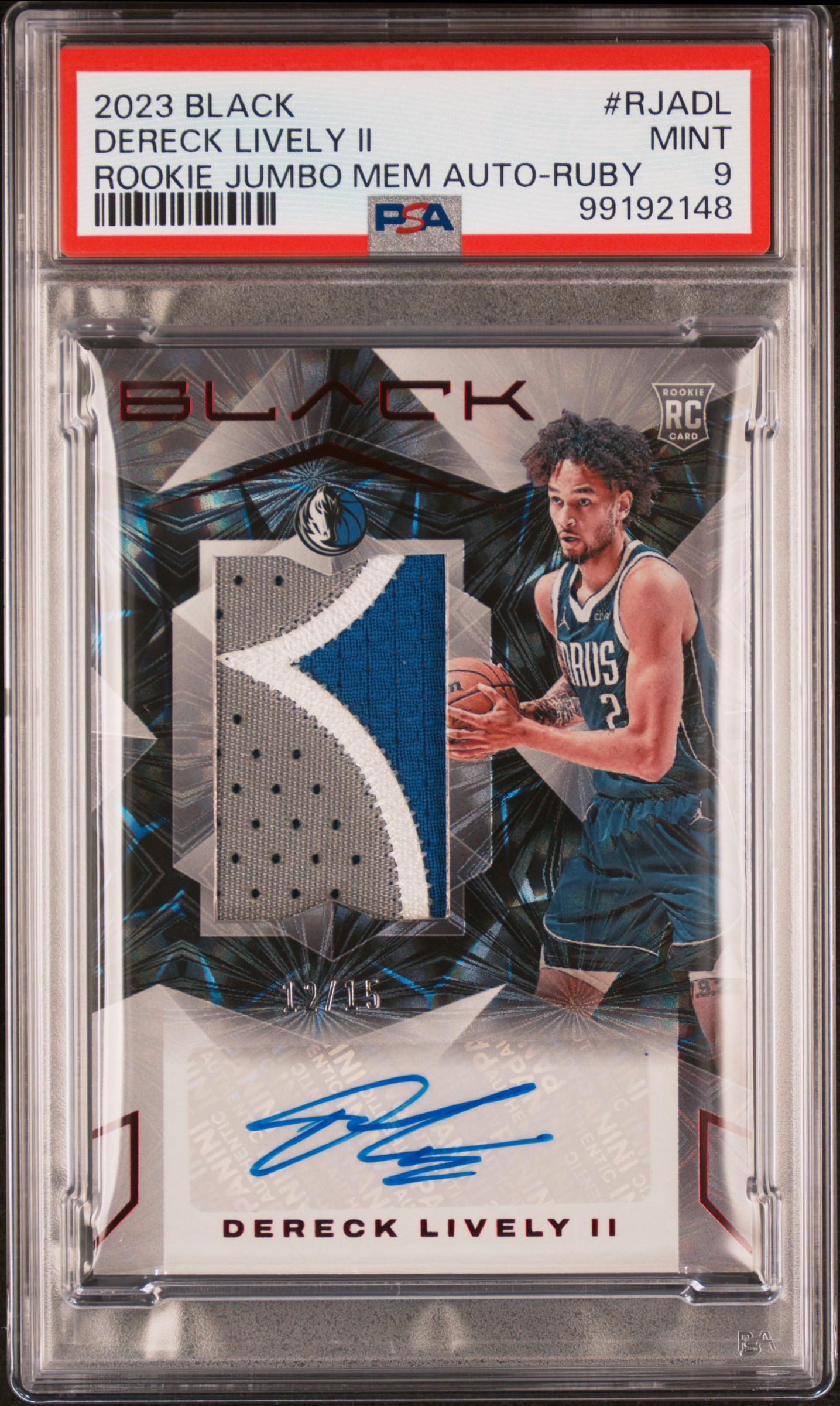 2023 Panini Black Rookie Jumbo Memorabilia Autographs Dereck Lively Ii #Rjadl (Rookie Jumbo Mem Auto-Ruby) Mint 9 front