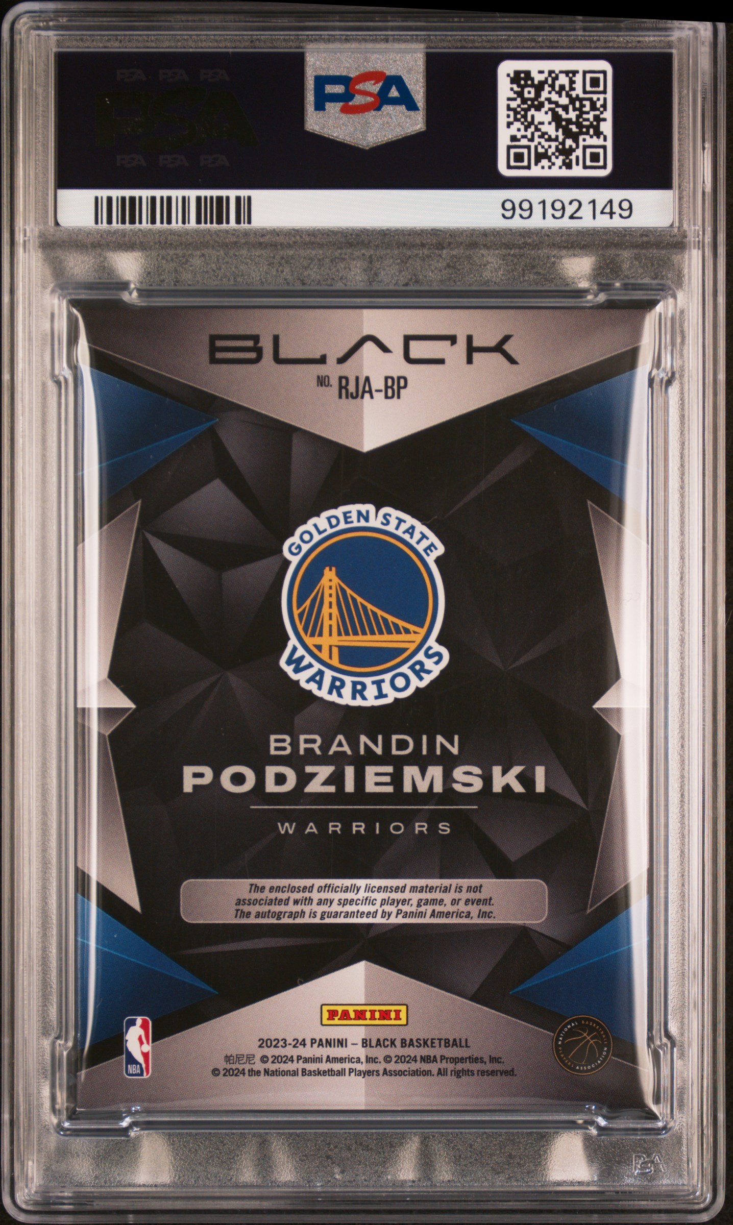 2023 Panini Black Rookie Jumbo Memorabilia Autographs Brandin Podziemski #Rjabp (Rookie Jumbo Mem Auto-Ruby) Mint 9 back
