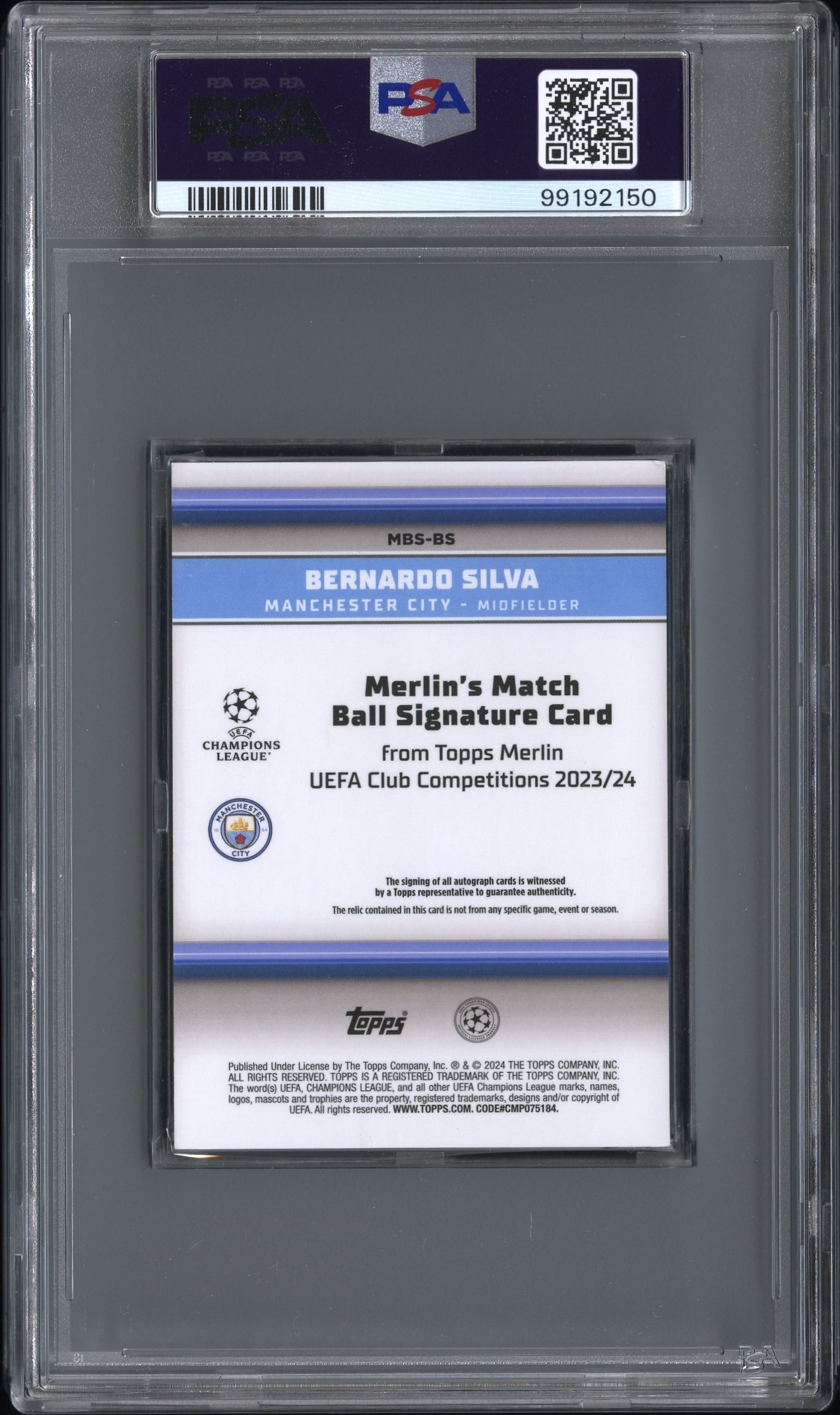 2023-24 Topps Merlin Uefa Club Competitions Merlin's Match Ball Signatures Bernardo Silva #Bs (Match Ball Sig-Gold Ref) Nm-Mt 8 back