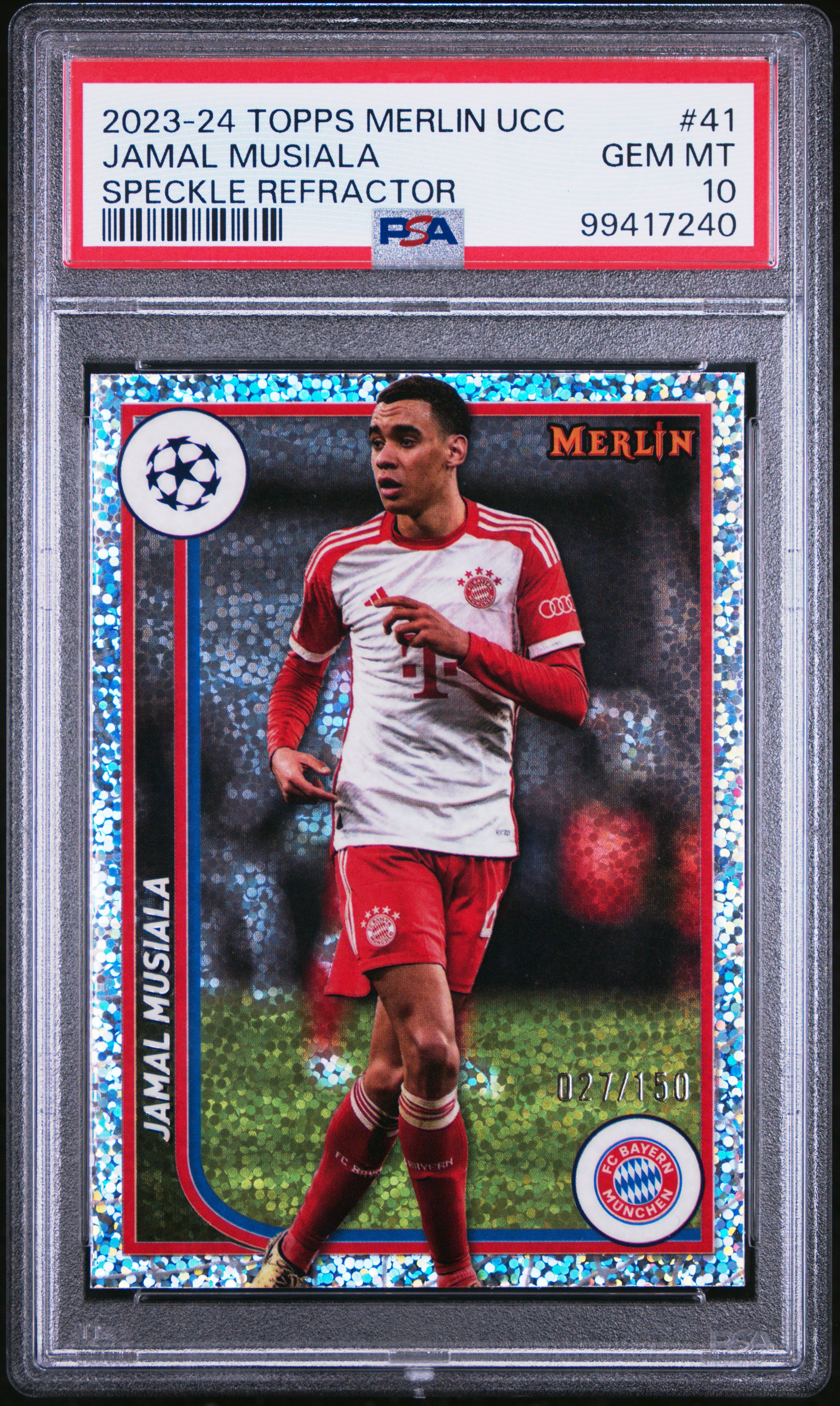 2023-24 Topps Merlin Uefa Club Competitions Jamal Musiala #41 (Speckle Refractor) Gem Mt 10 front