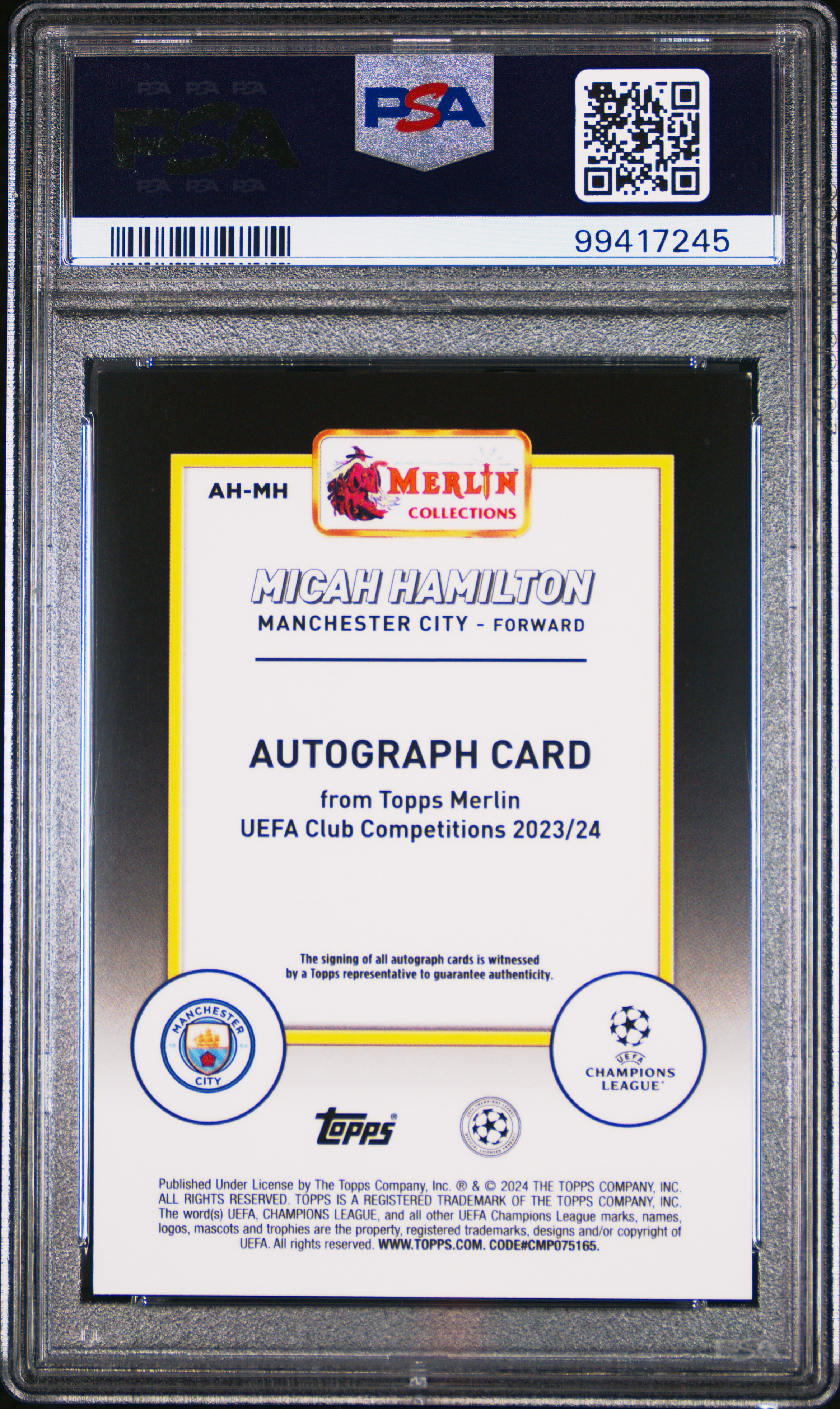 2023-24 Topps Merlin Uefa Club Competitions Autographs Micah Hamilton #Ahmh Mint 9 back