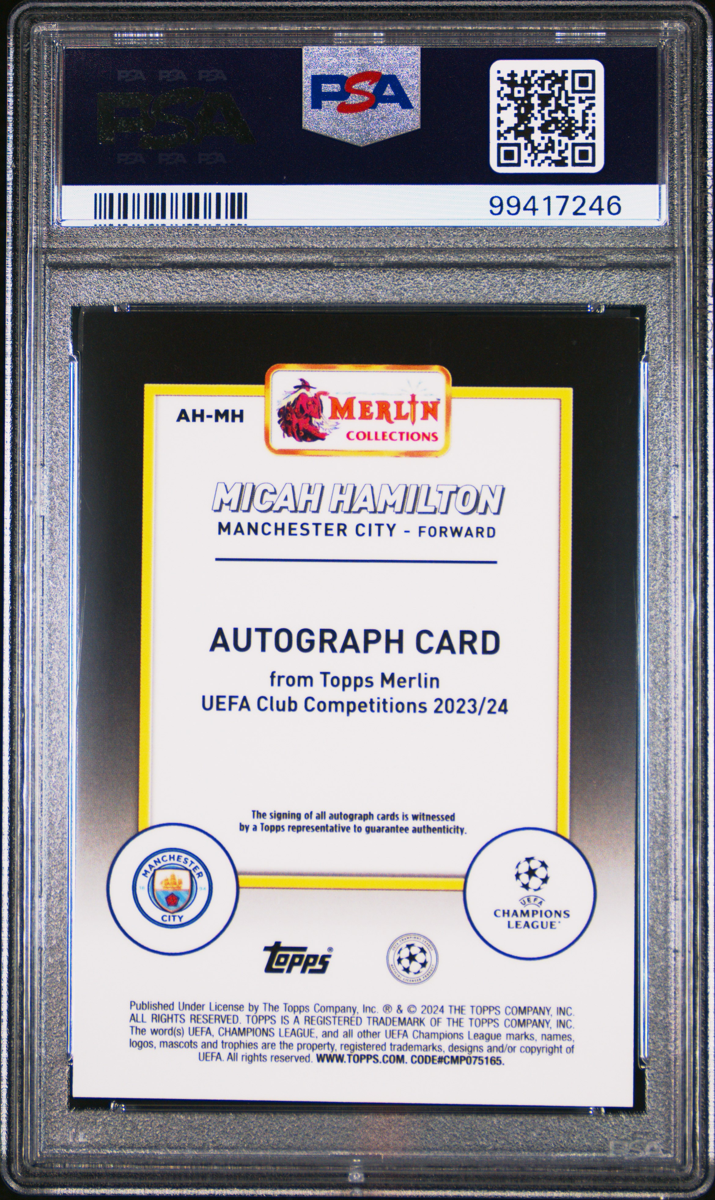 2023-24 Topps Merlin Uefa Club Competitions Autographs Micah Hamilton #Ahmh Gem Mt 10 back