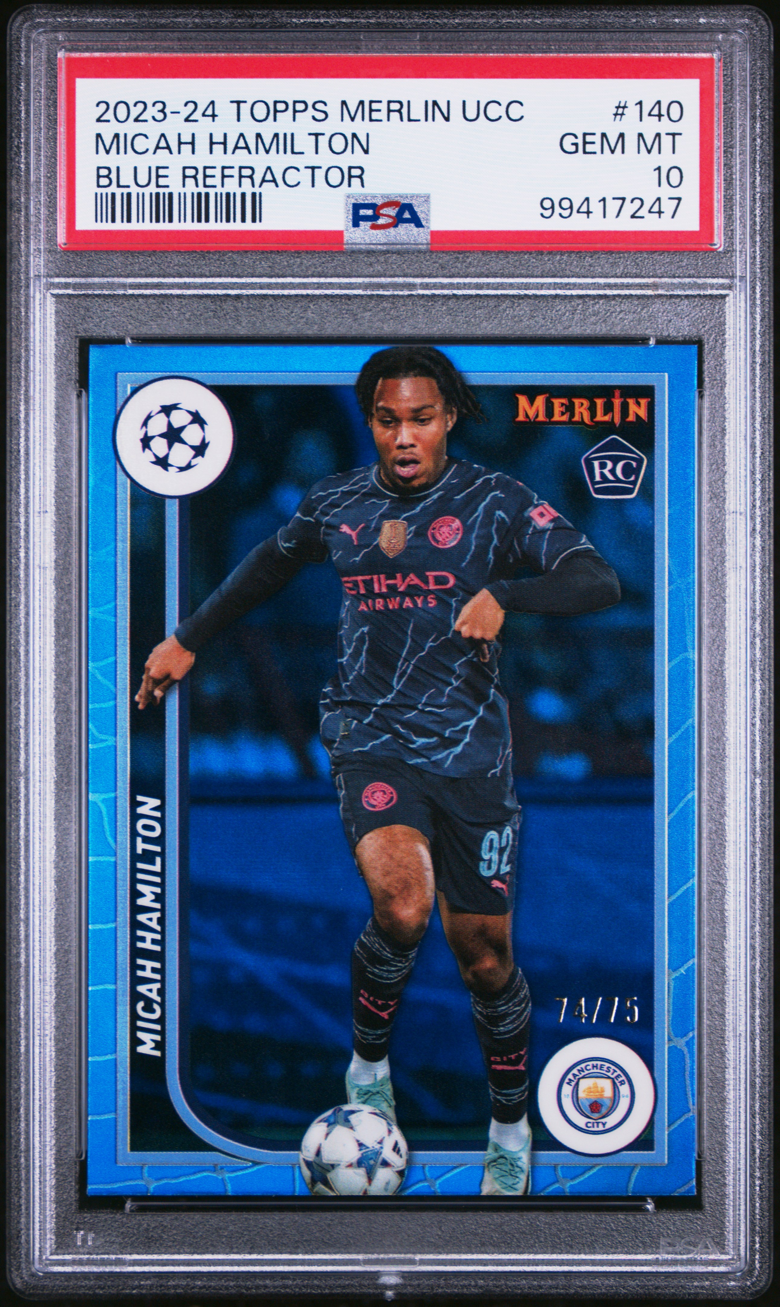 2023-24 Topps Merlin Uefa Club Competitions Micah Hamilton #140 (Blue Refractor) Gem Mt 10 front