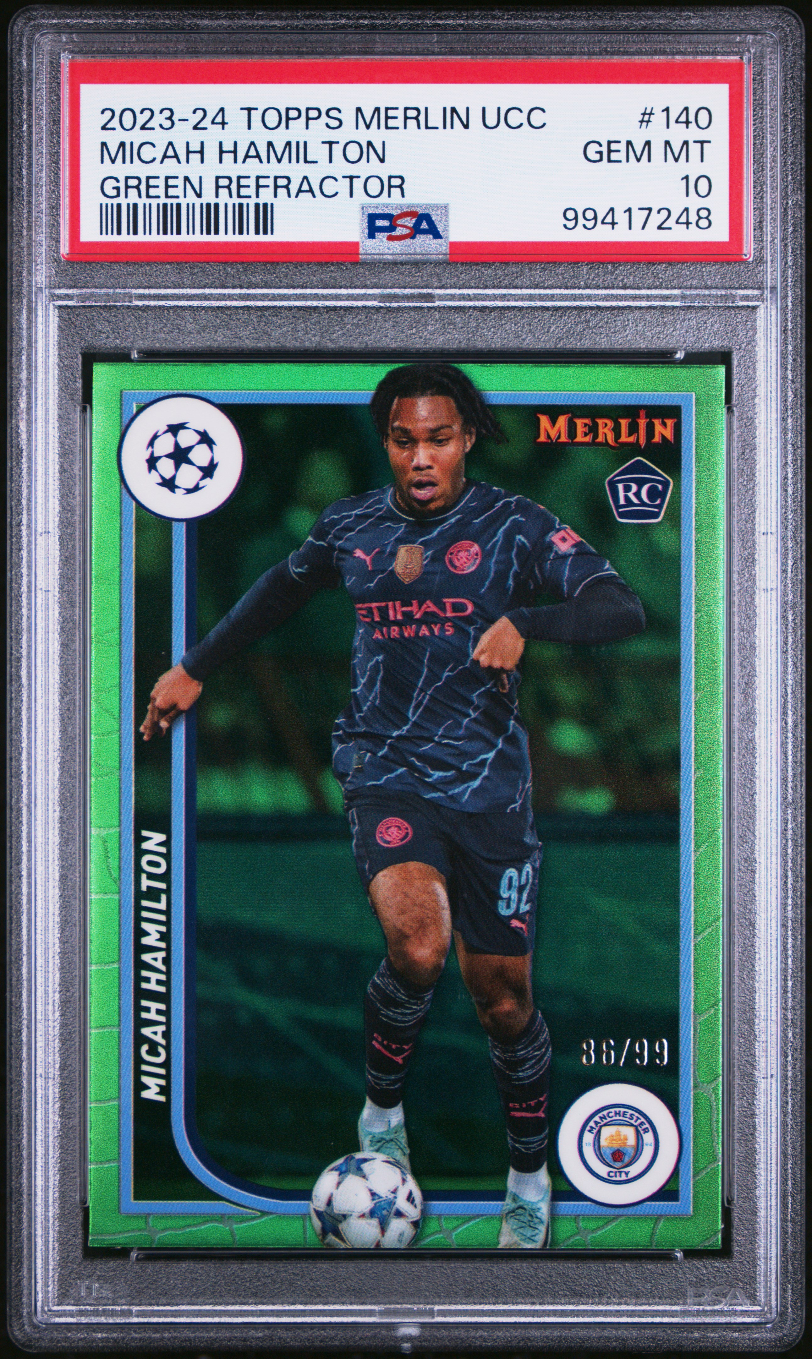 2023-24 Topps Merlin Uefa Club Competitions Micah Hamilton #140 (Green Refractor) Gem Mt 10 front
