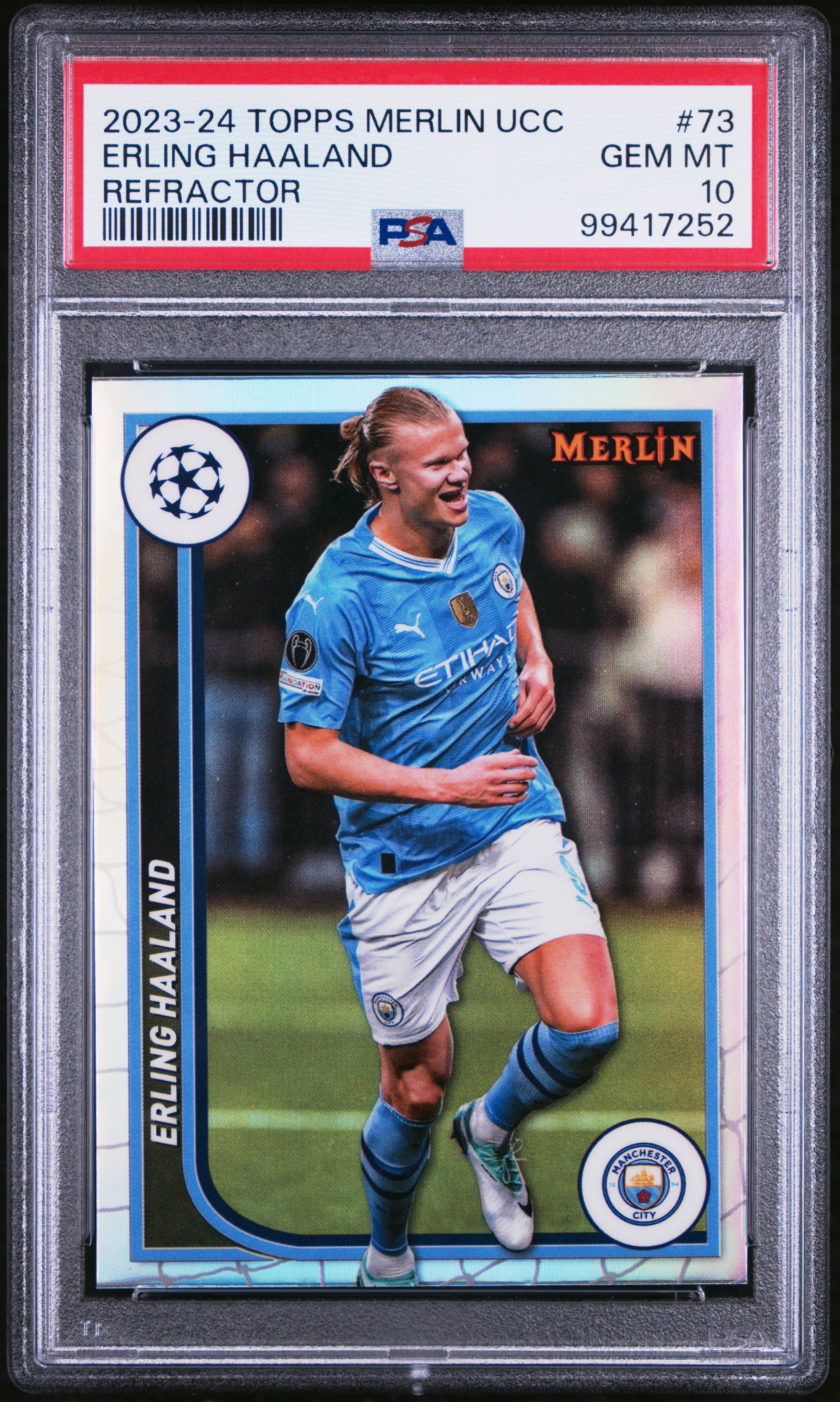 2023-24 Topps Merlin Uefa Club Competitions Erling Haaland #73 (Refractor) Gem Mt 10 front