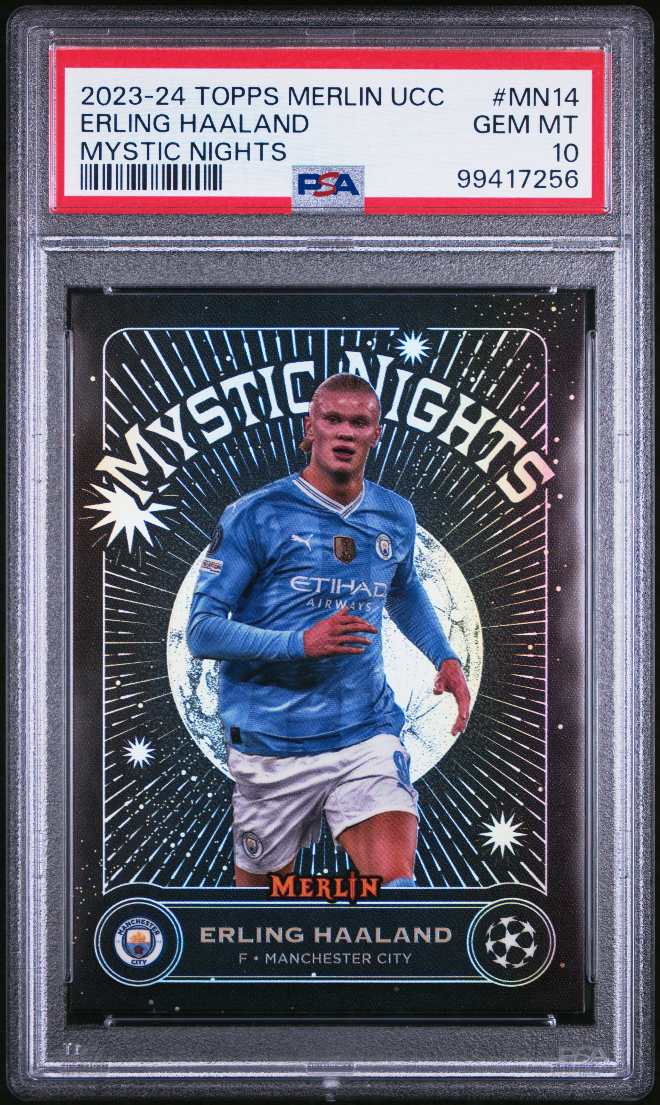 2023-24 Topps Merlin Uefa Club Competitions Mystic Nights Erling Haaland #Mn14 Gem Mt 10 front