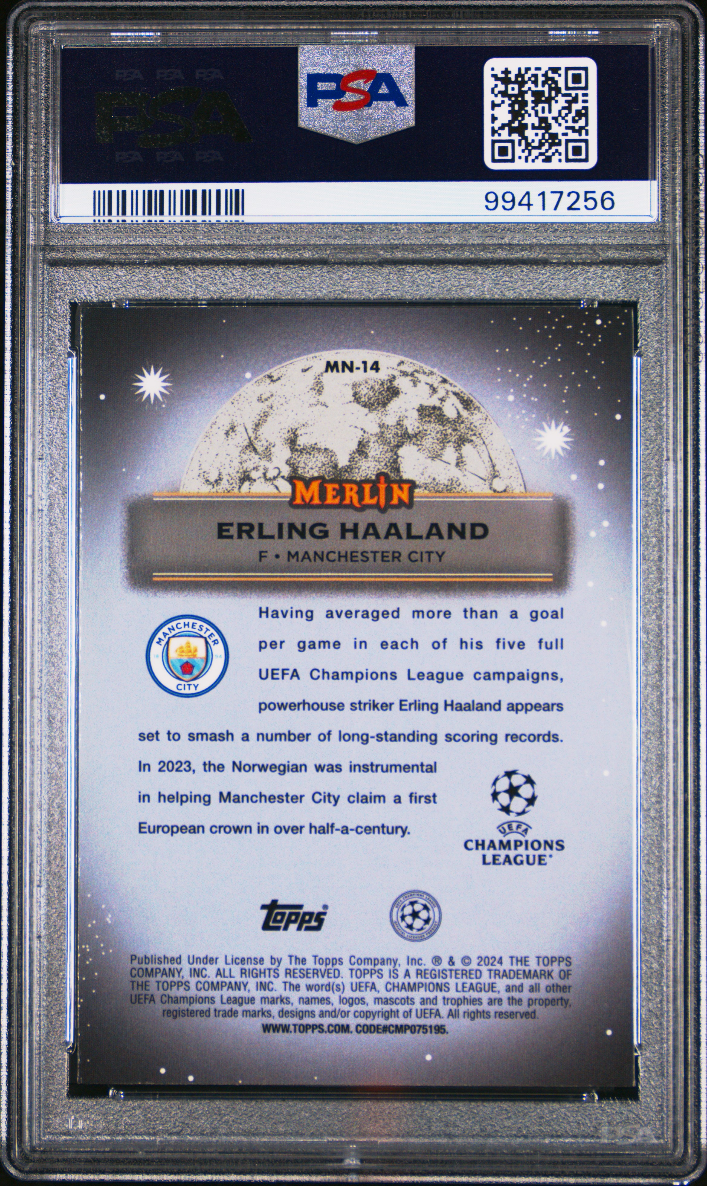 2023-24 Topps Merlin Uefa Club Competitions Mystic Nights Erling Haaland #Mn14 Gem Mt 10 back