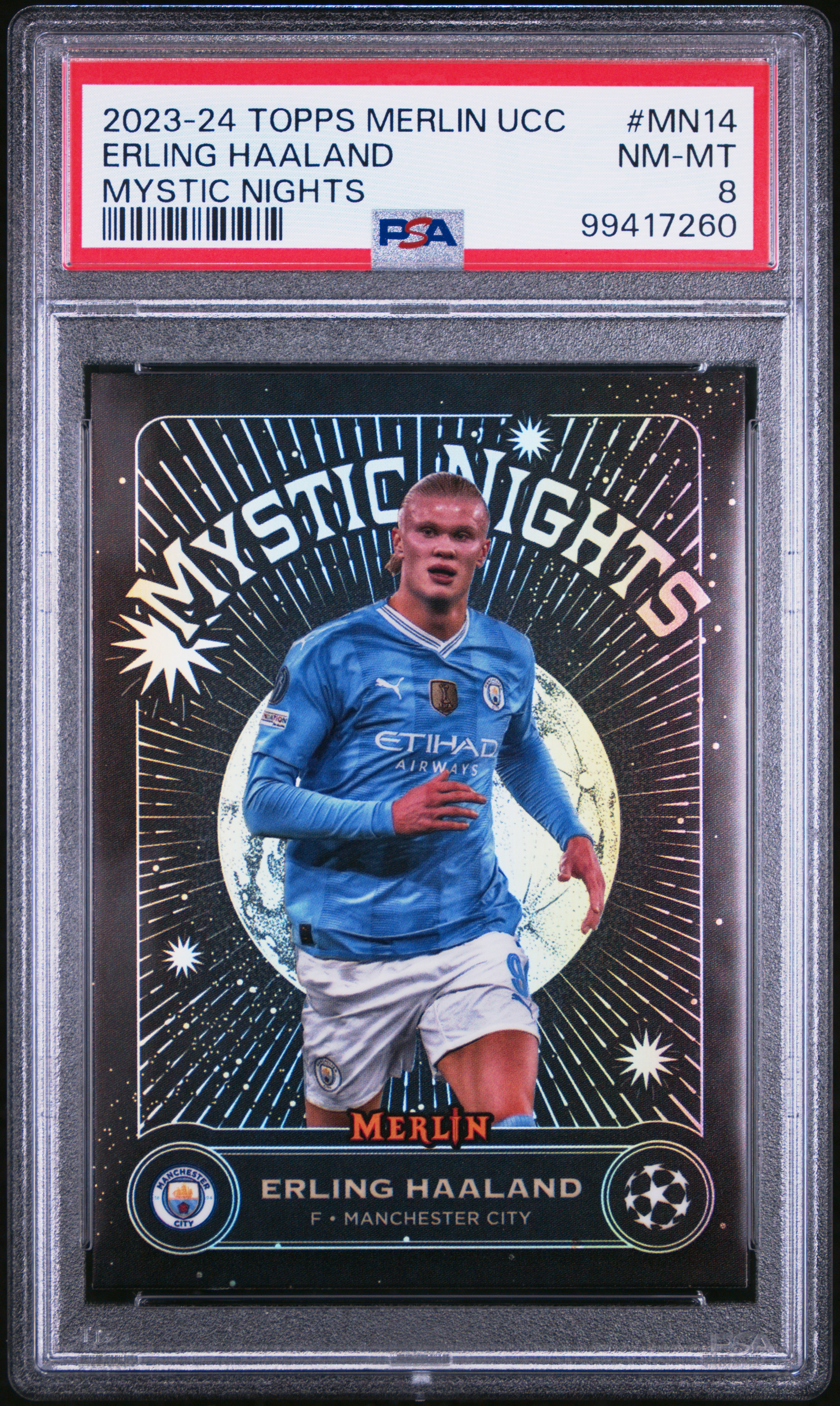 2023-24 Topps Merlin Uefa Club Competitions Mystic Nights Erling Haaland #Mn14 Nm-Mt 8 front