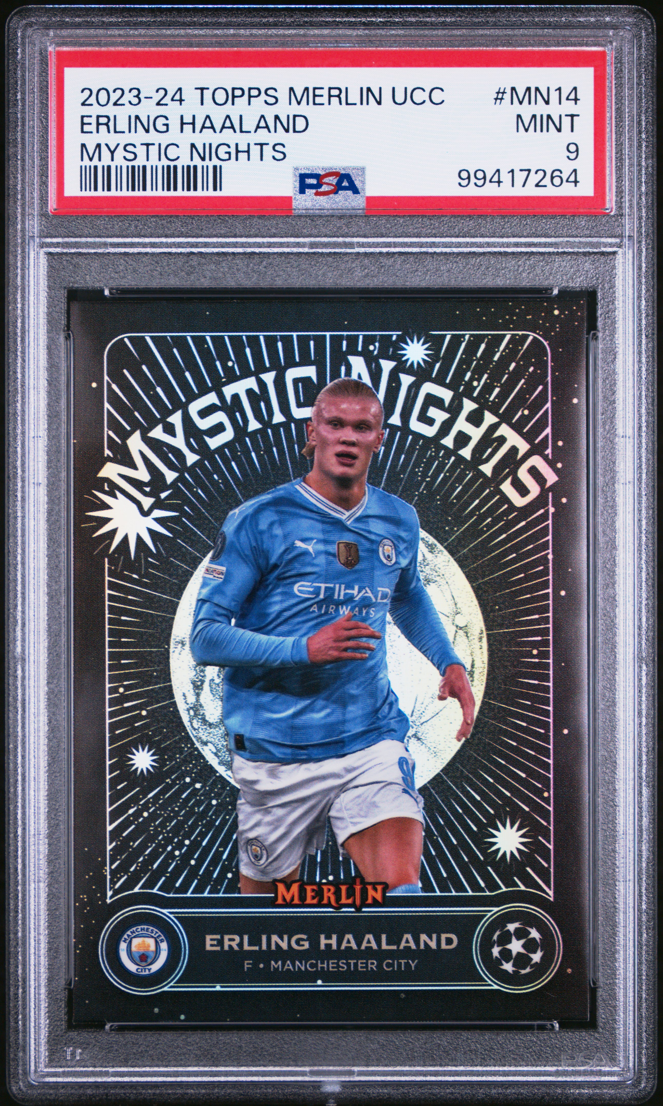 2023-24 Topps Merlin Uefa Club Competitions Mystic Nights Erling Haaland #Mn14 Mint 9 front