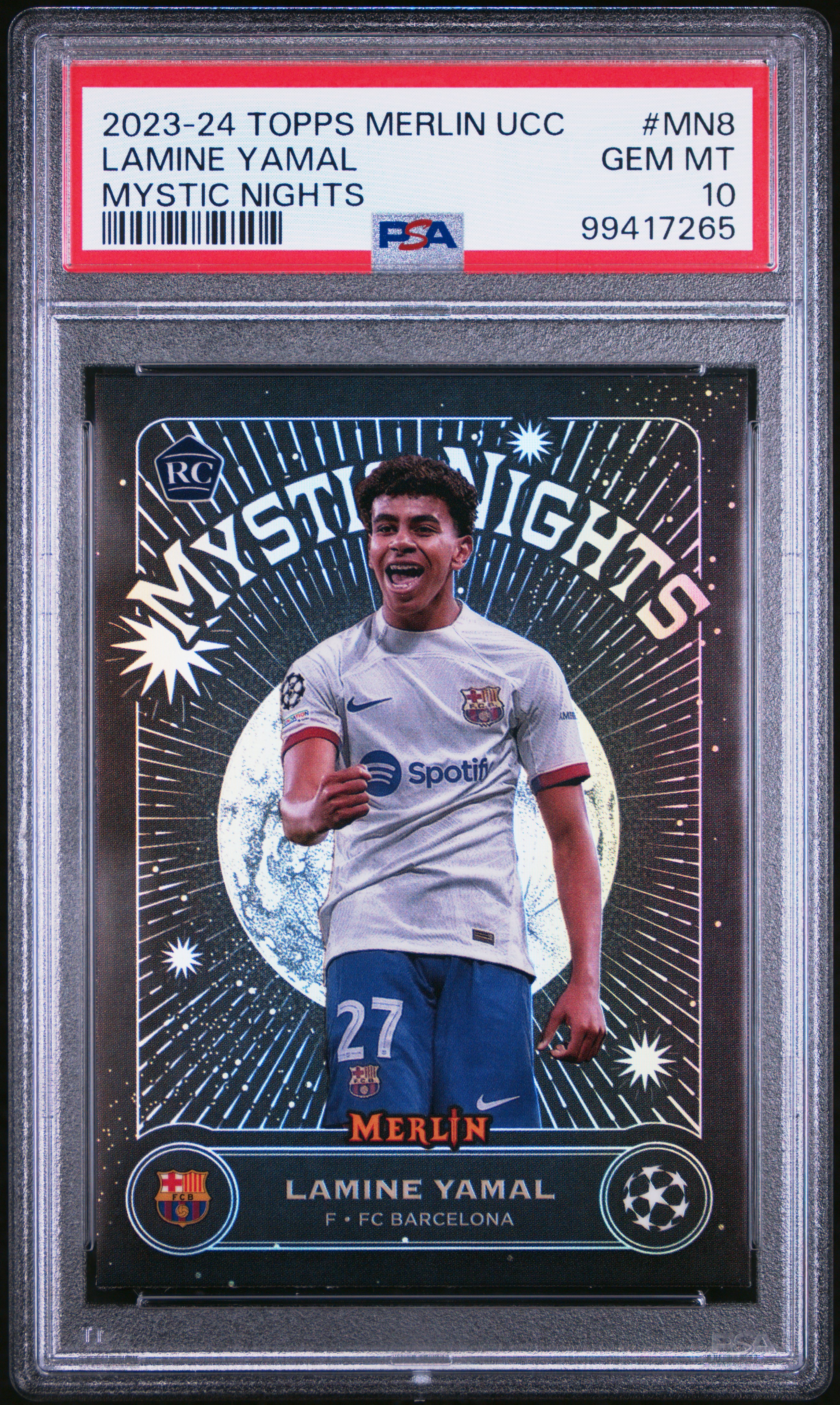 2023-24 Topps Merlin Uefa Club Competitions Mystic Nights Lamine Yamal #Mn8 Gem Mt 10 front