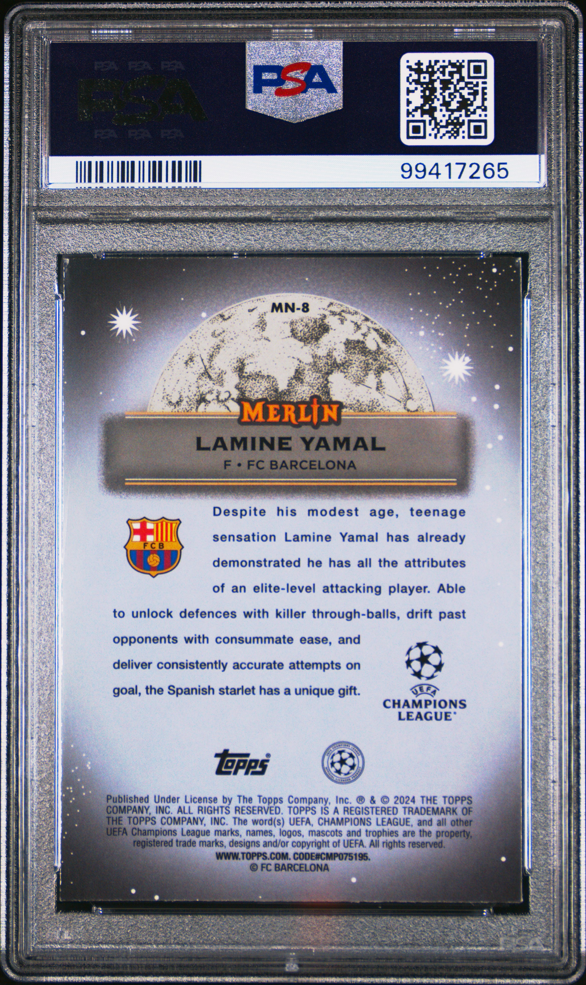 2023-24 Topps Merlin Uefa Club Competitions Mystic Nights Lamine Yamal #Mn8 Gem Mt 10 back