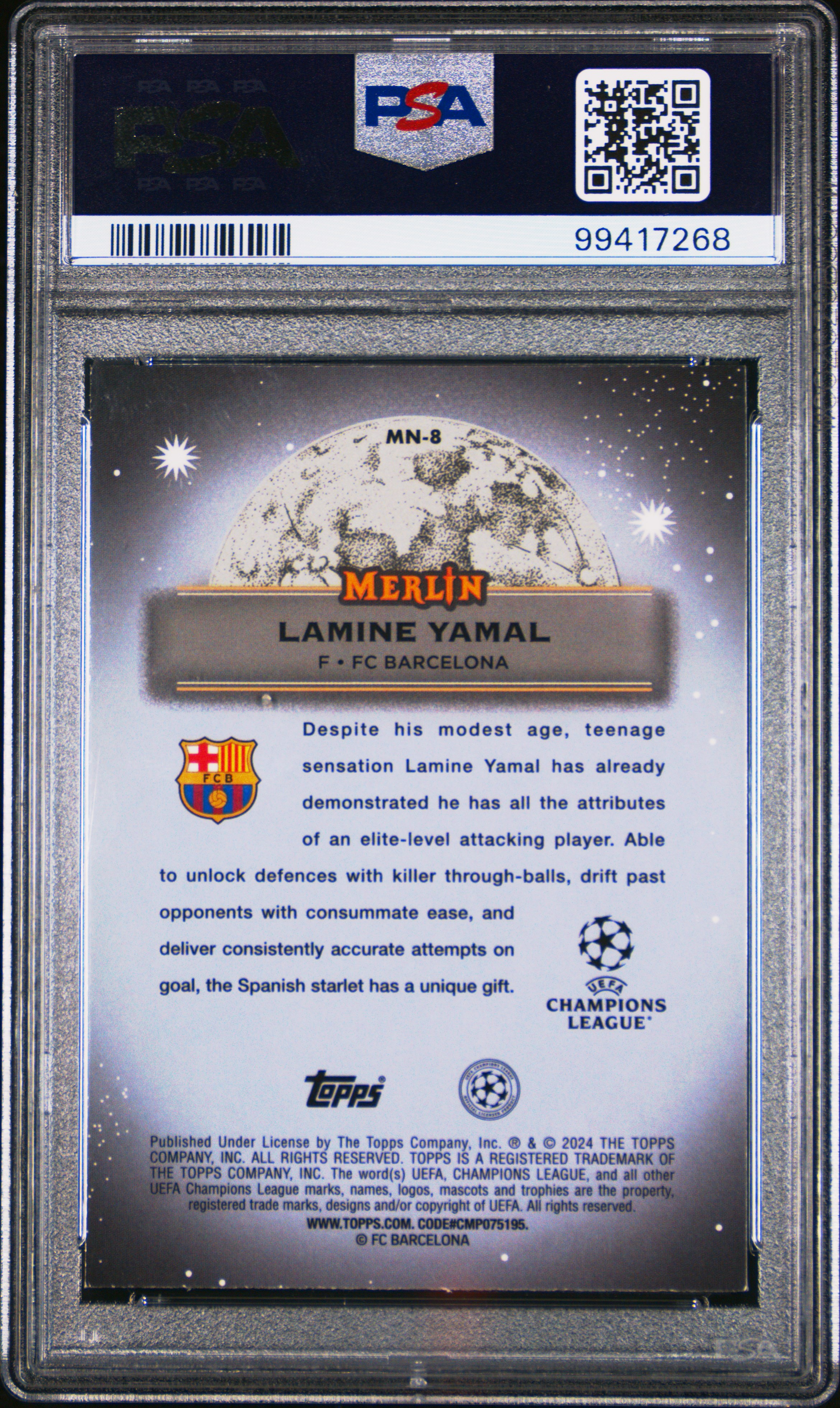 2023-24 Topps Merlin Uefa Club Competitions Mystic Nights Lamine Yamal #Mn8 Gem Mt 10 back