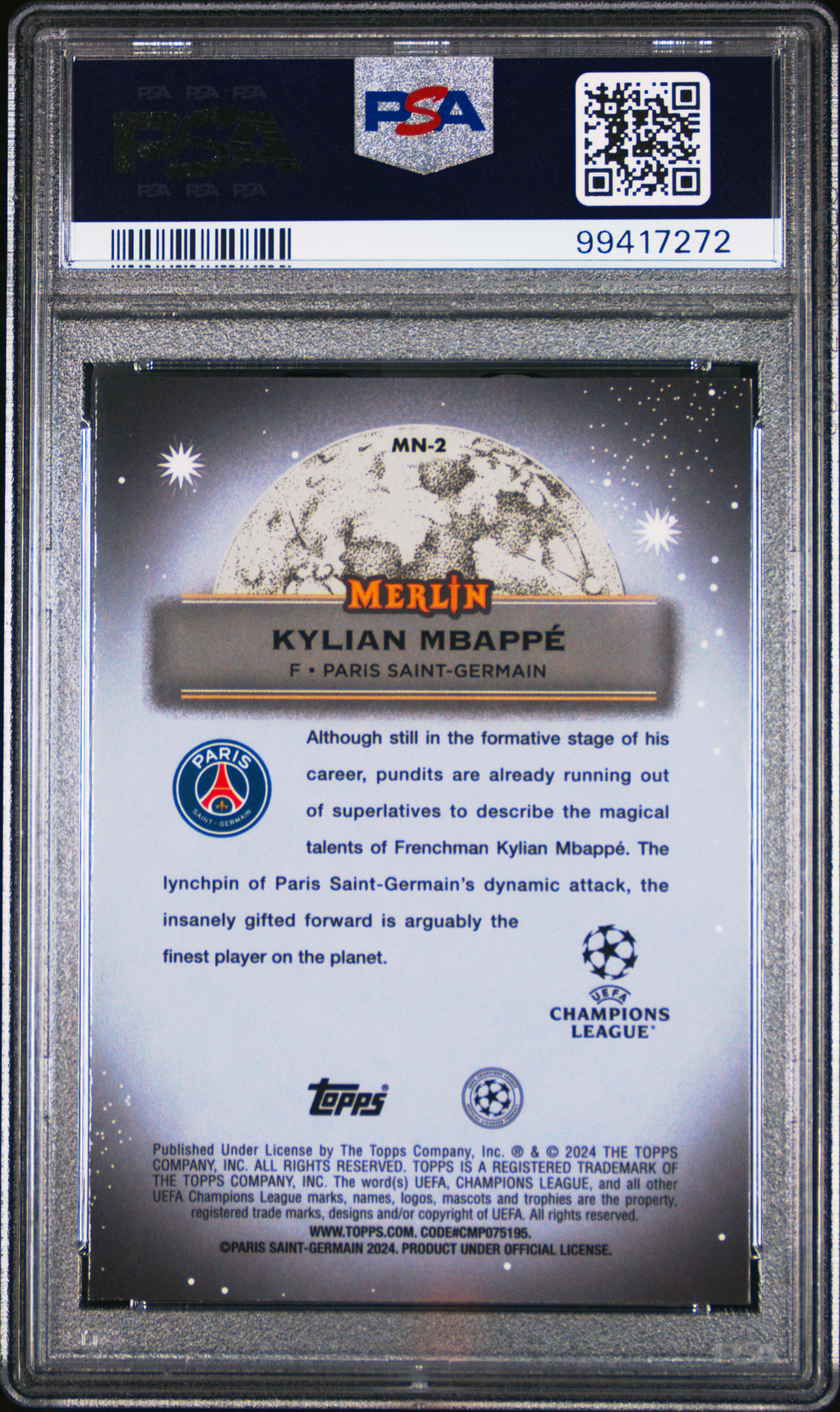2023-24 Topps Merlin Uefa Club Competitions Mystic Nights Kylian Mbappe #Mn2 Gem Mt 10 back