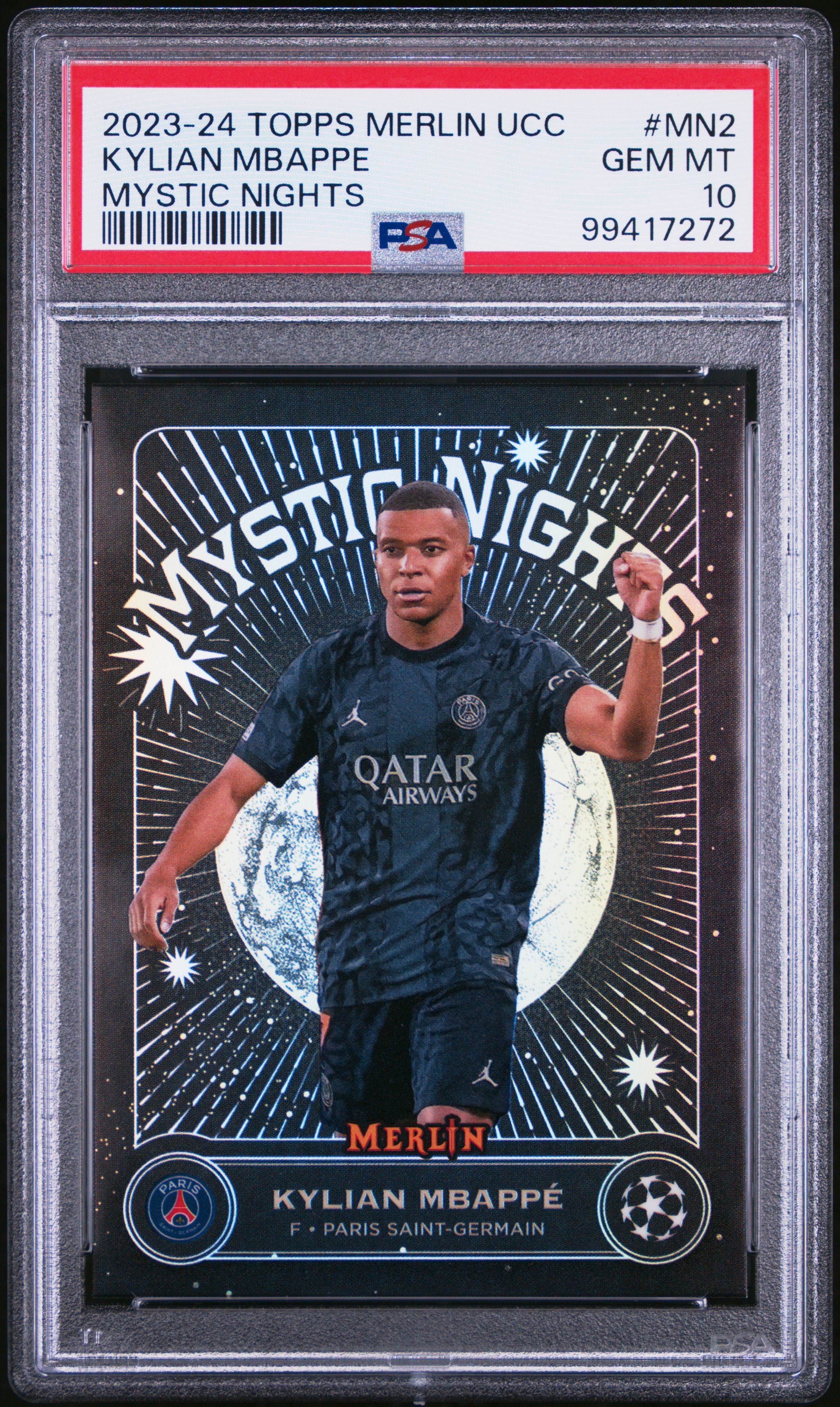 2023-24 Topps Merlin Uefa Club Competitions Mystic Nights Kylian Mbappe #Mn2 Gem Mt 10 front