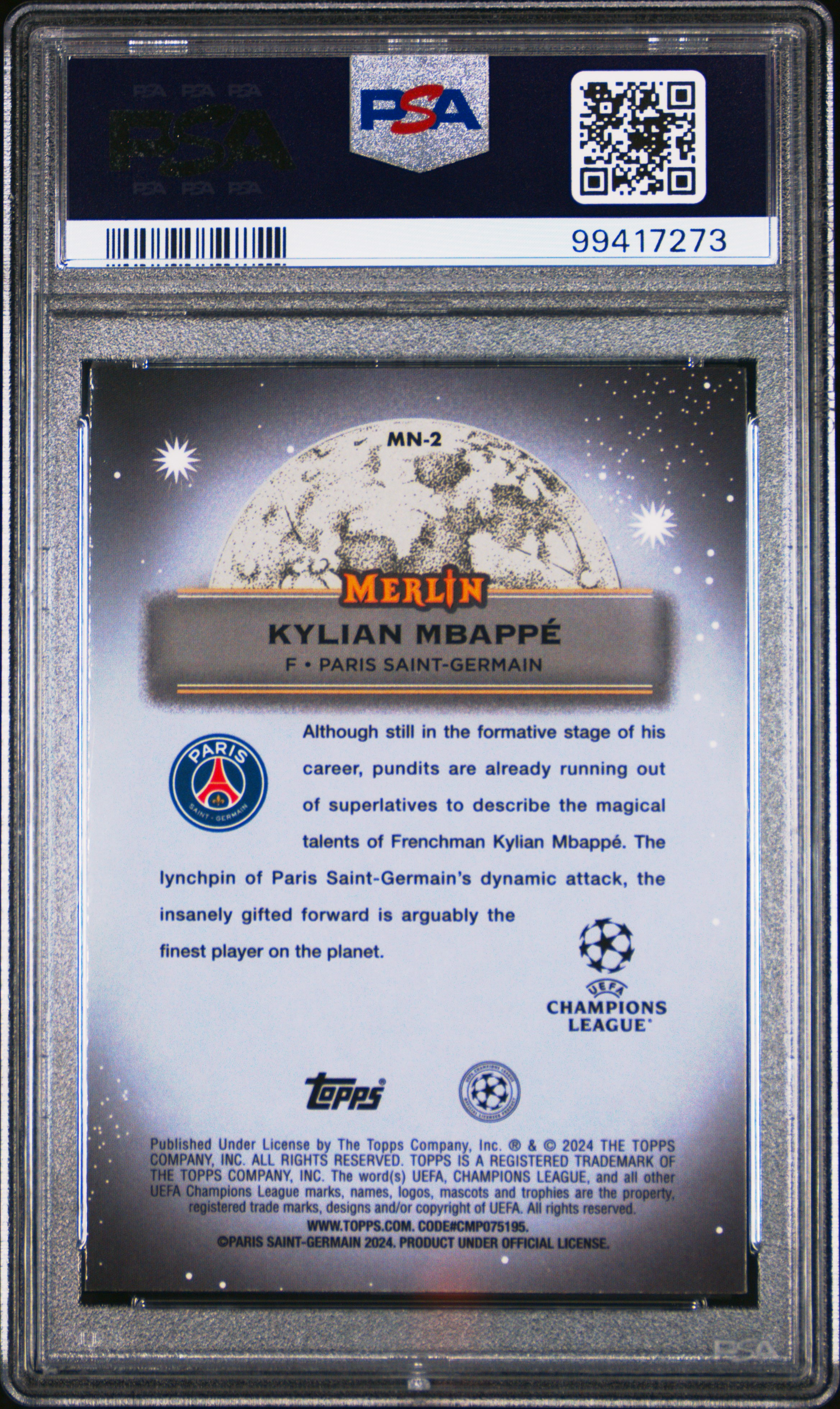 2023-24 Topps Merlin Uefa Club Competitions Mystic Nights Kylian Mbappe #Mn2 Mint 9 back