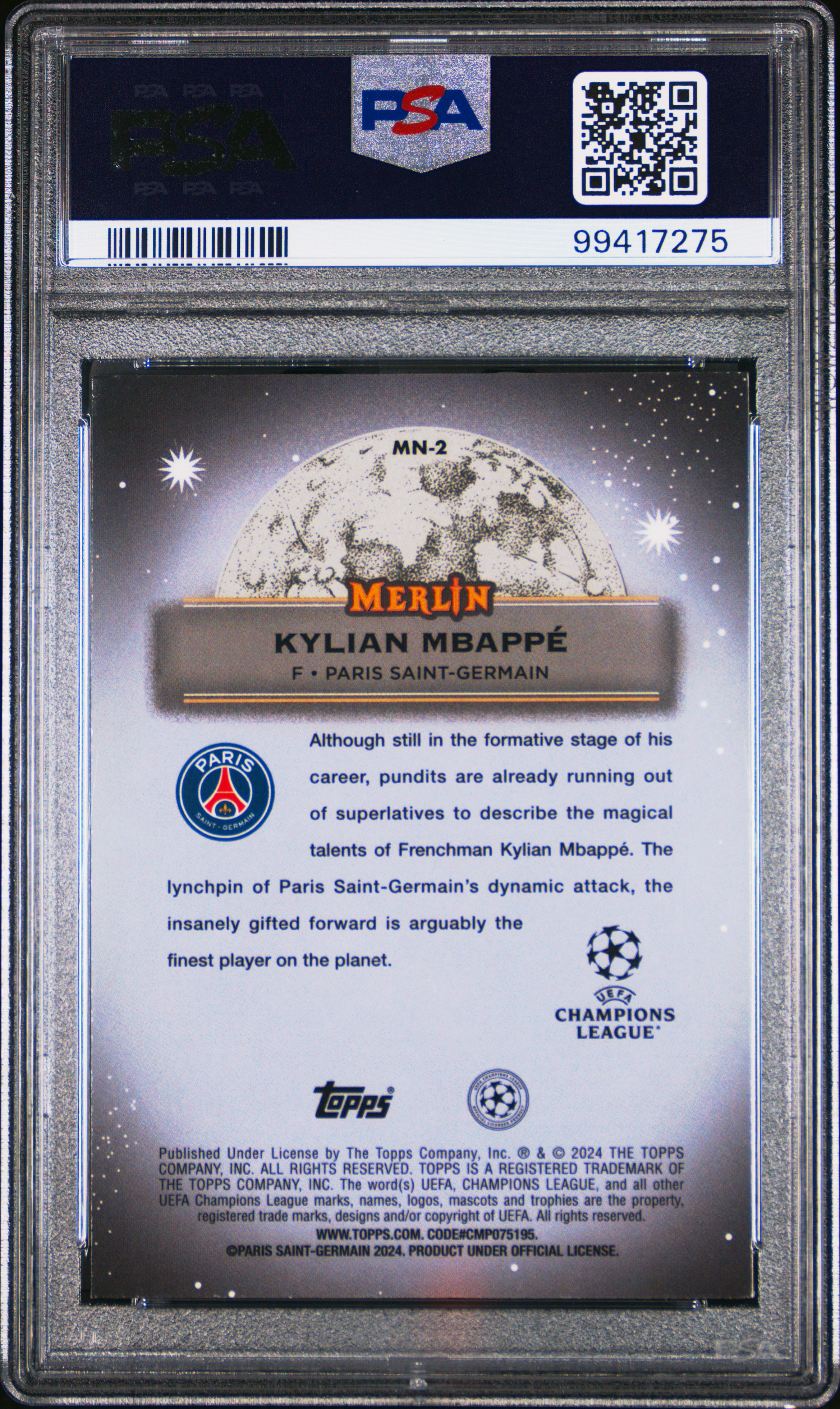 2023-24 Topps Merlin Uefa Club Competitions Mystic Nights Kylian Mbappe #Mn2 Mint 9 back