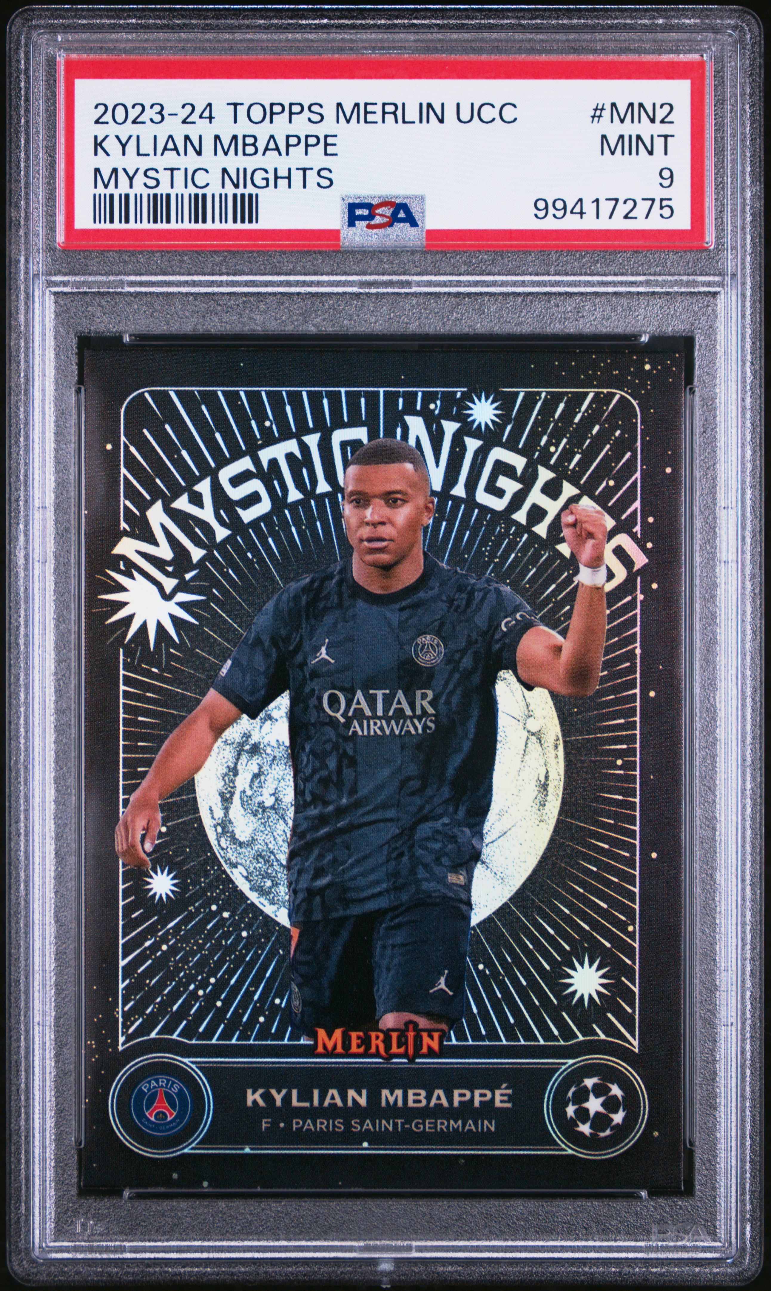 2023-24 Topps Merlin Uefa Club Competitions Mystic Nights Kylian Mbappe #Mn2 Mint 9 front